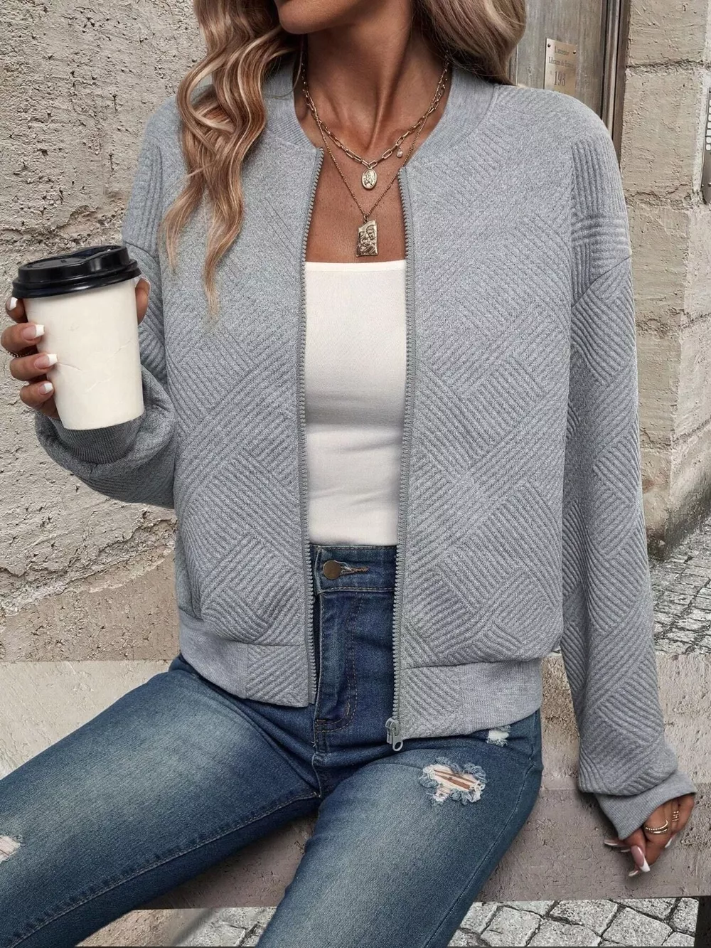 Texture Zip-Up Bomber Jacket, image 29