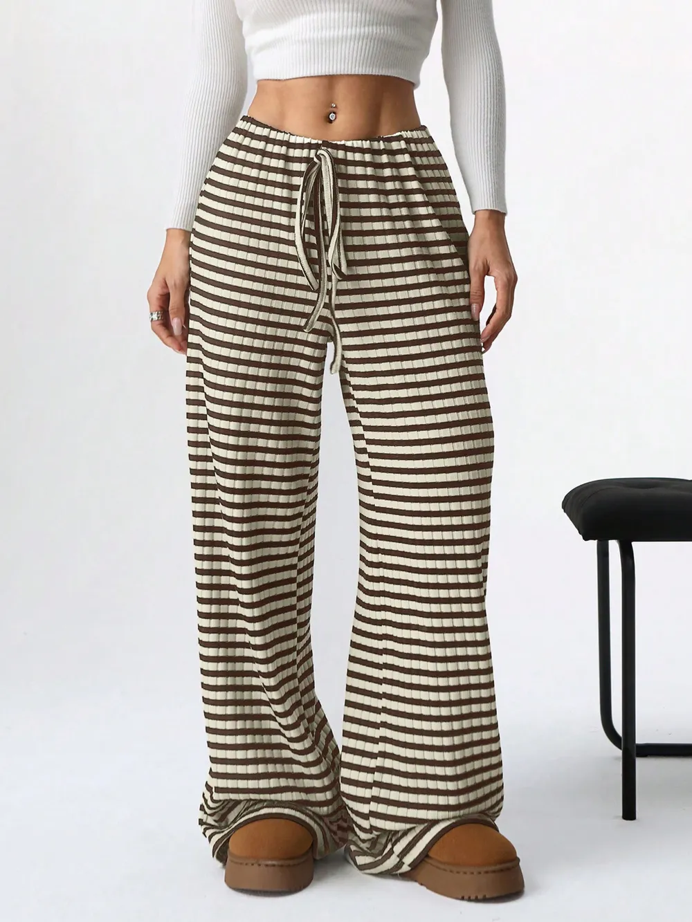 Striped Wide Leg Drawstring Pants, image 31