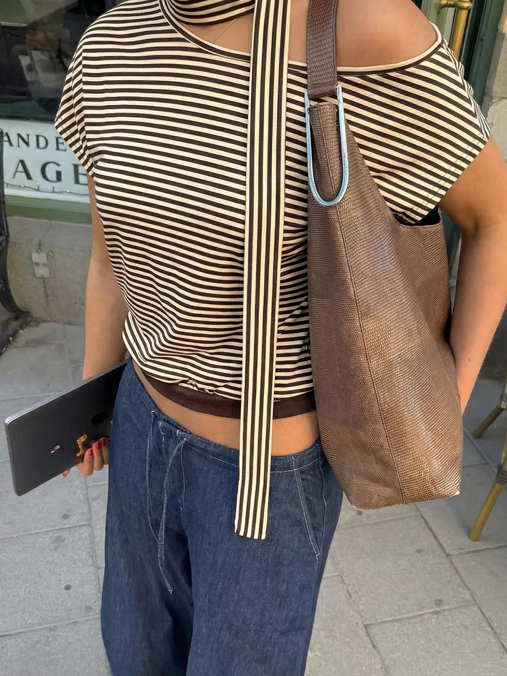 Striped Single Shoulder T-Shirt, image 8