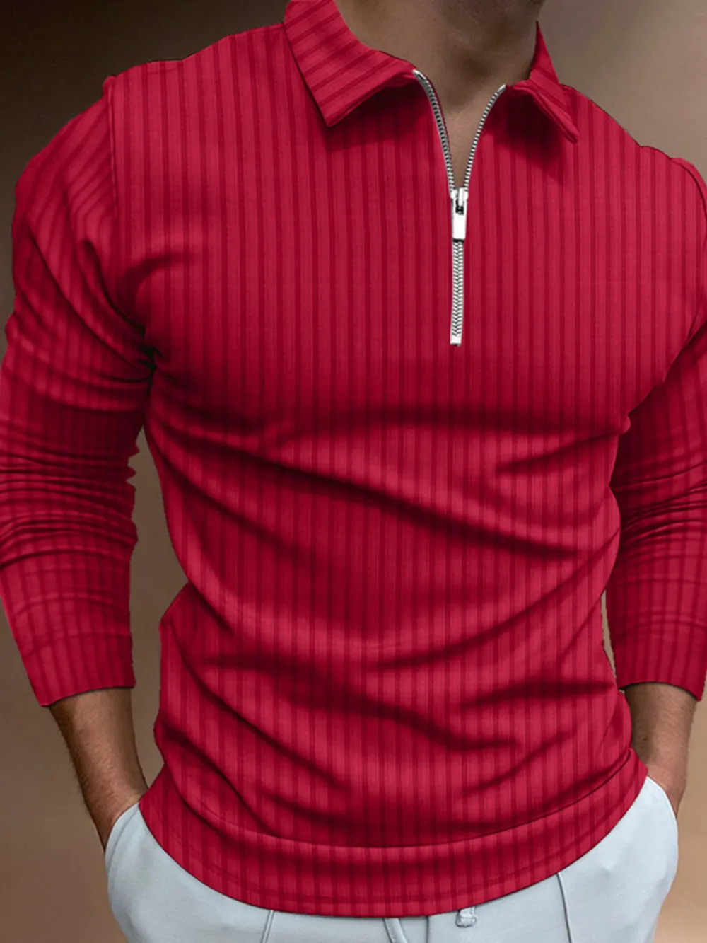 Men's Full Size Zip Detail Long Sleeve Polo Plus Size, image 5