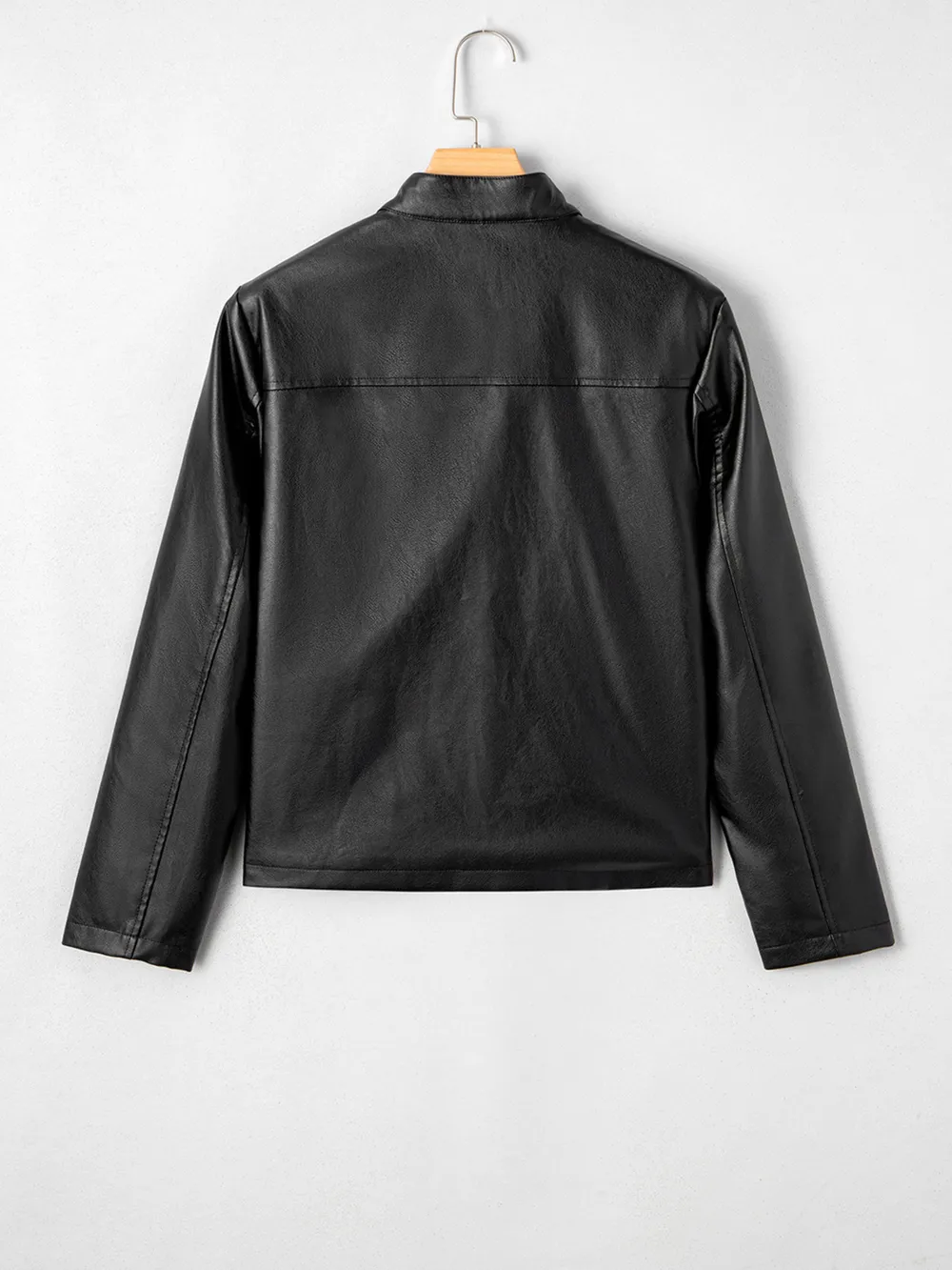 Faux Leather Buttoned Front Boxy Jacket, image 9