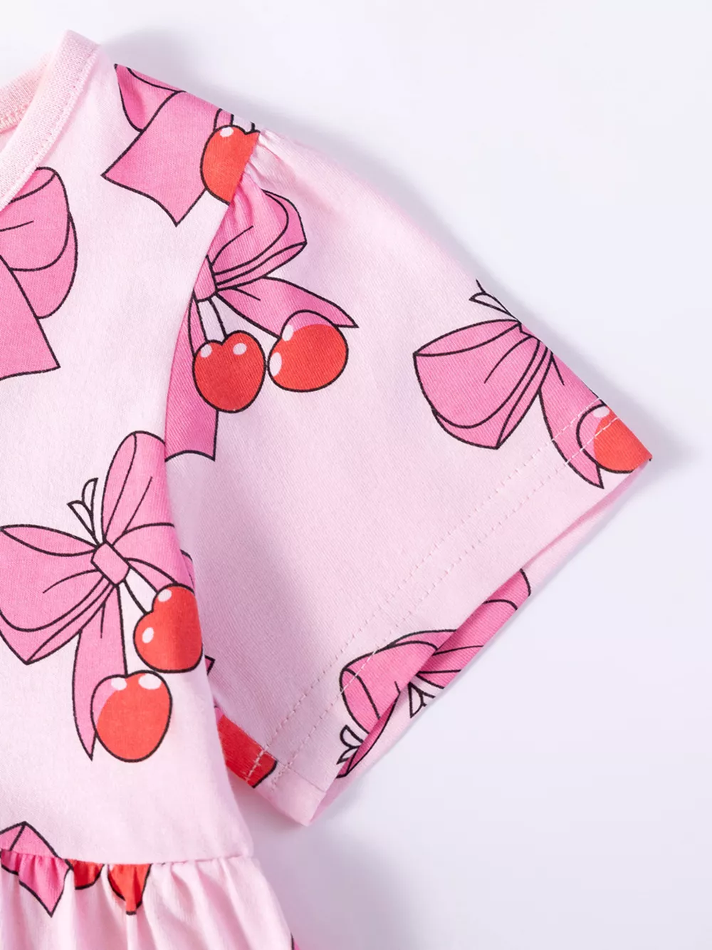 Children's Cherry Bowknot Print Ruffle Hem Dress, image 5