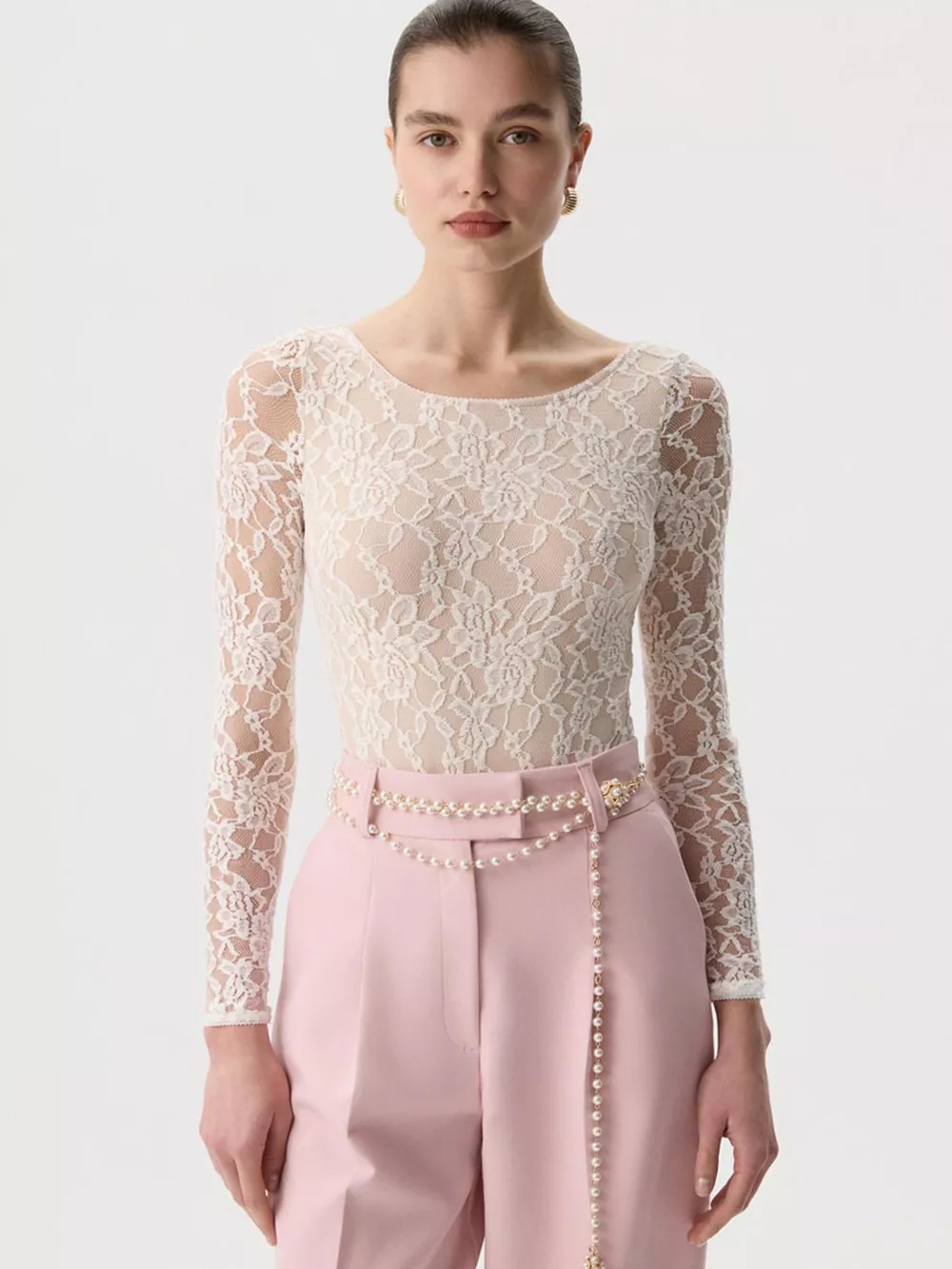 Lace Round Neck Long Sleeve Top, image 6