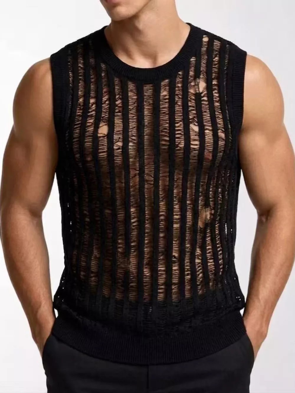 Men's Distressed Knit Sweater Vest