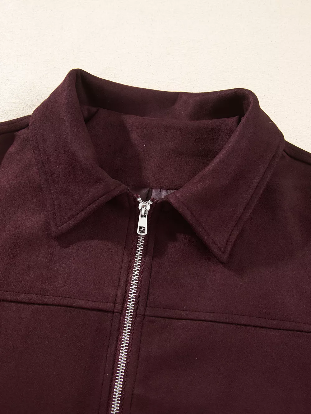 Zip-up Metal Placket Collar Long Sleeve Jacket, image 7