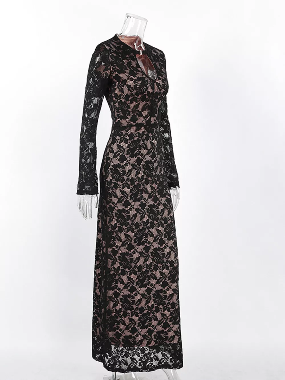 Lace Long-Sleeve Bodycon Maxi Dress, image 9