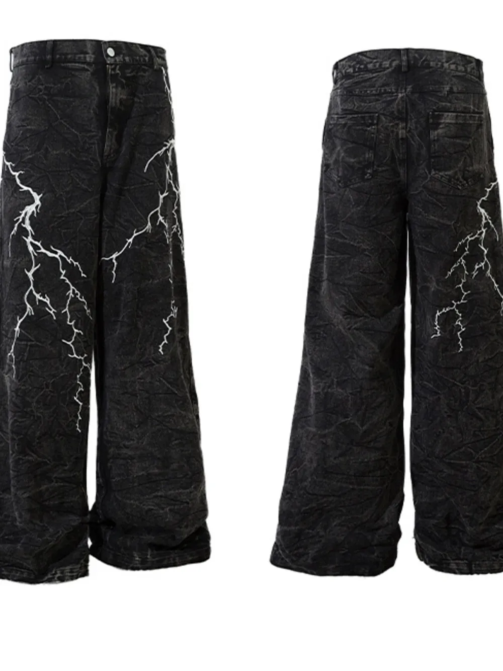 Men's Lightning Pattern Wide Leg Jeans, image 2