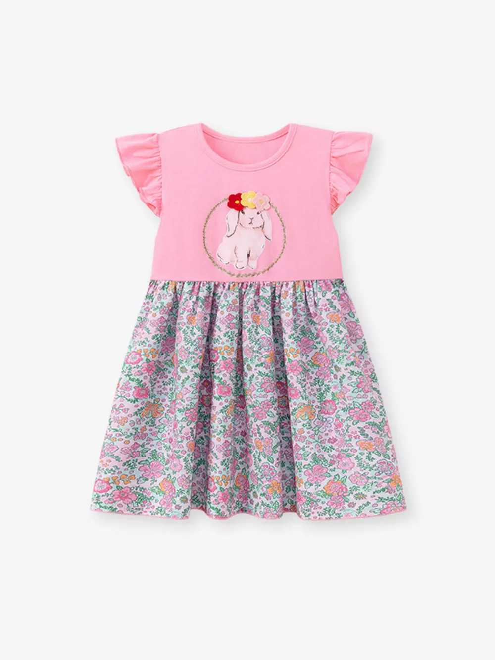 Children's Floral Print Bunny Ruffle Sleeve Dress, image 5
