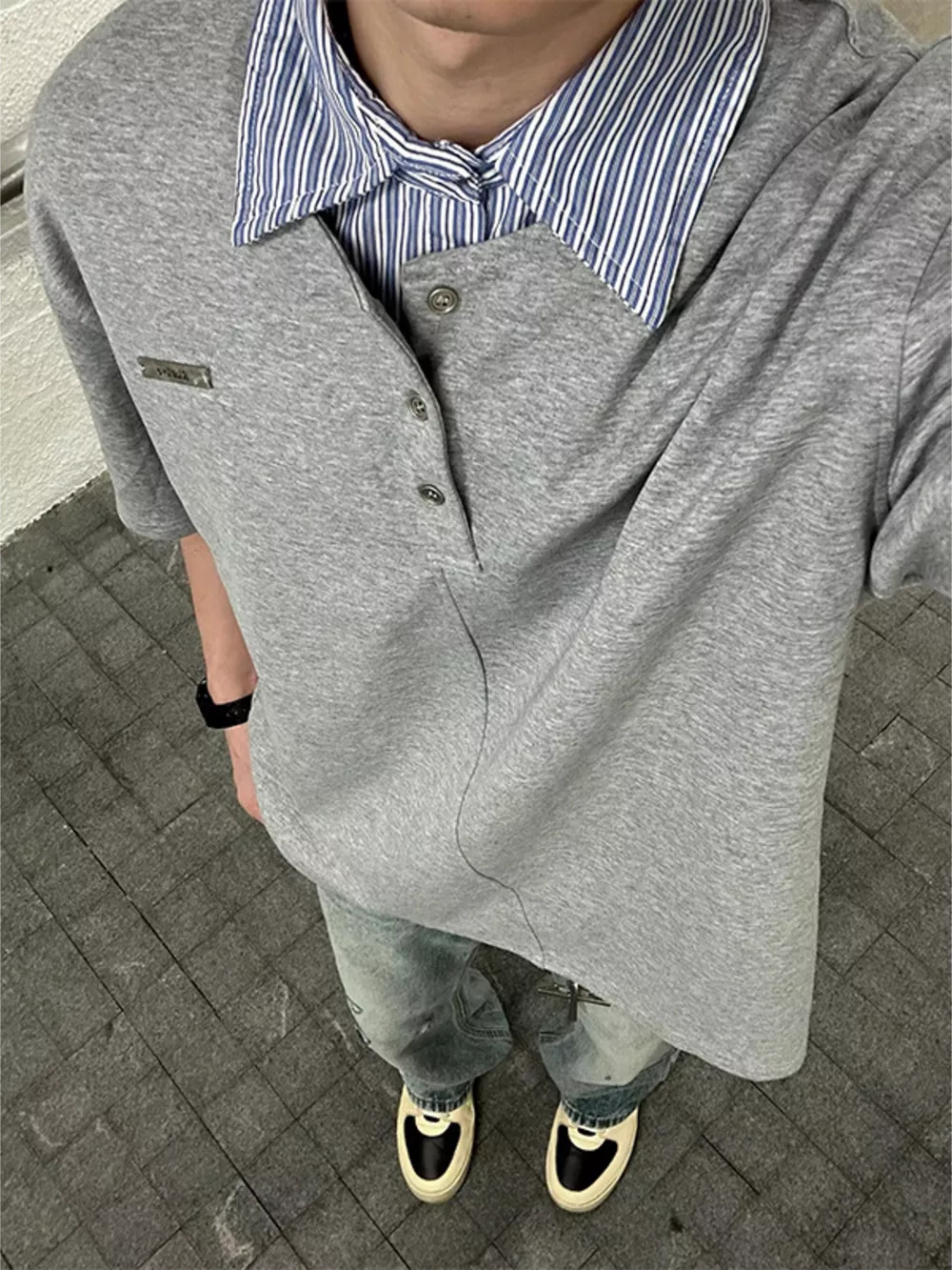 Men's Layered Striped Collar Short Sleeve Polo, image 3