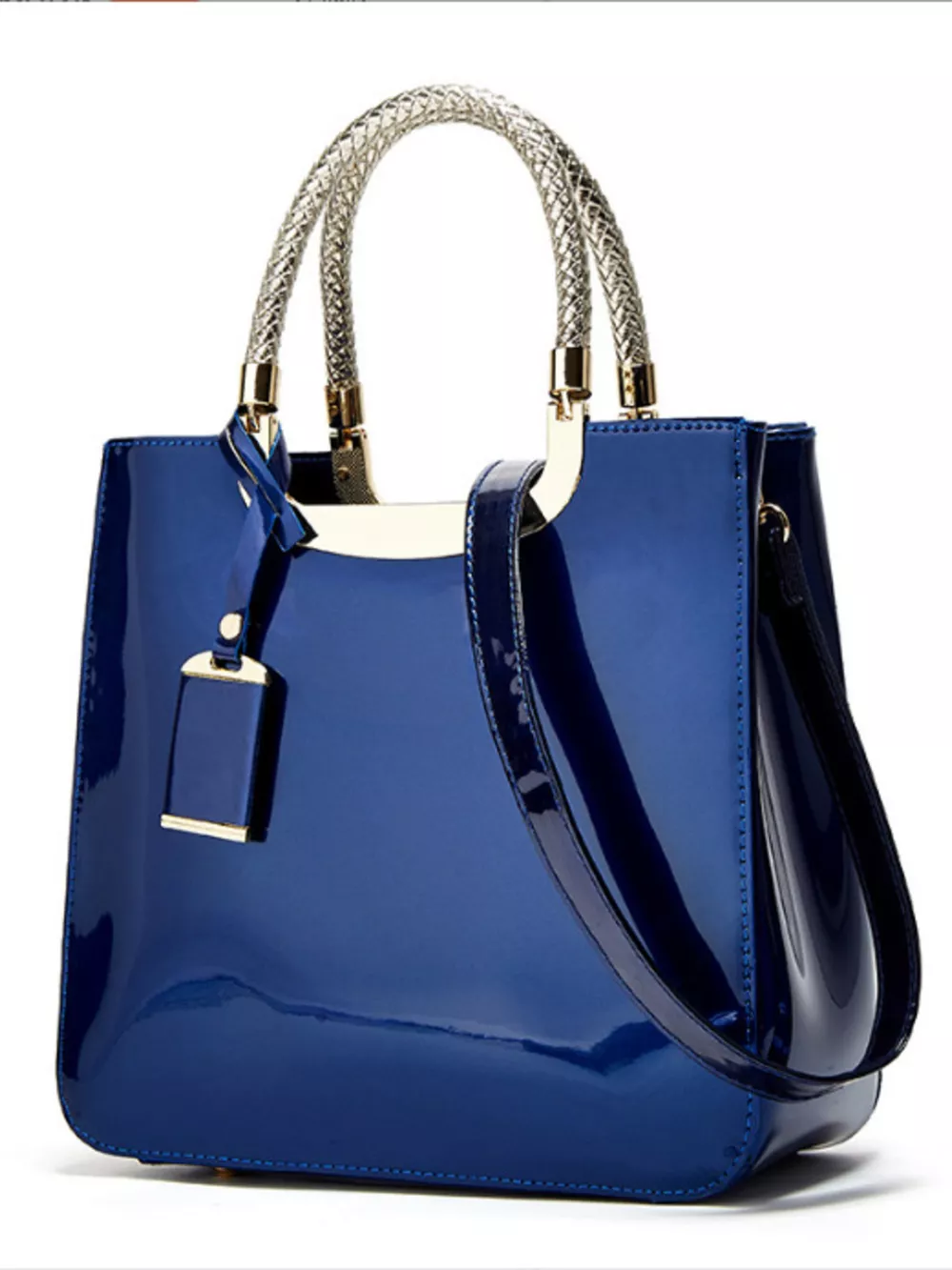 PU Leather Handbag with Metallic Braided Handle, image 4