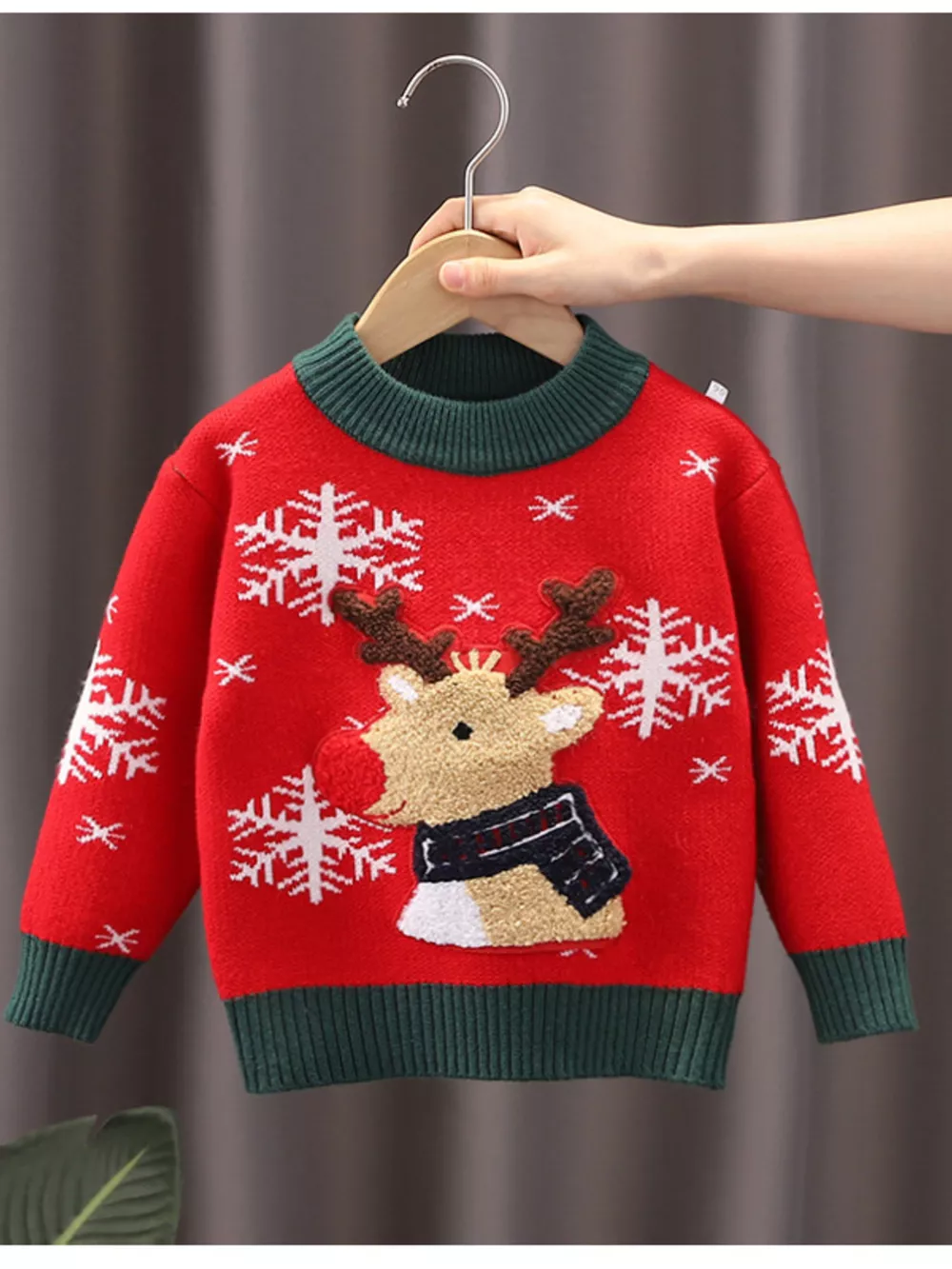 Children's Christmas Reindeer Snowflake Knitted Sweater, image 5