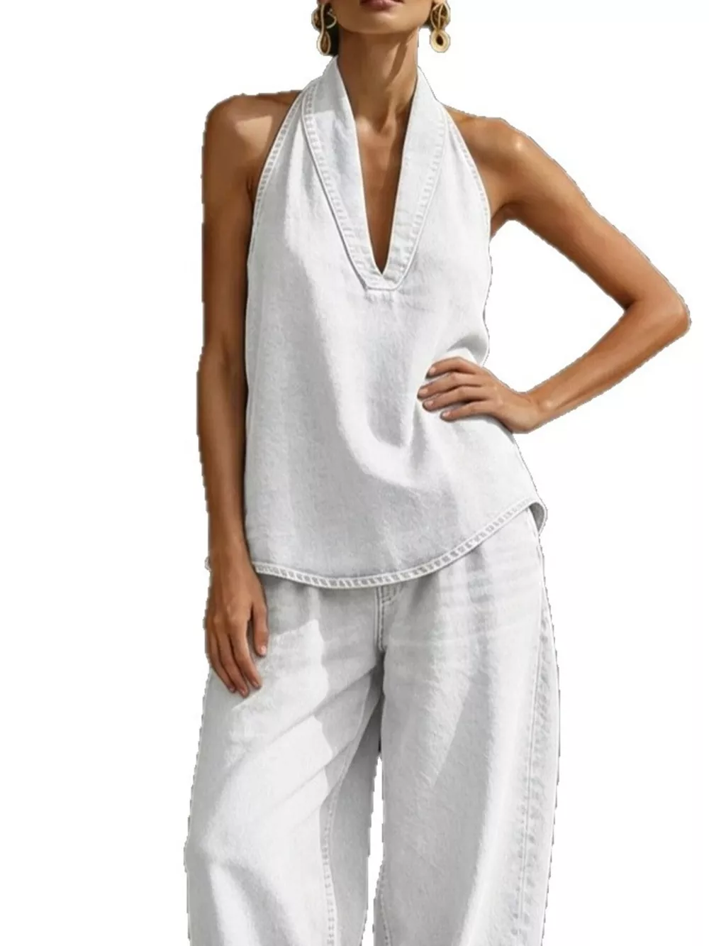 Full Size Halter Neck Top and Wide Leg Pants Plus Size, image 10