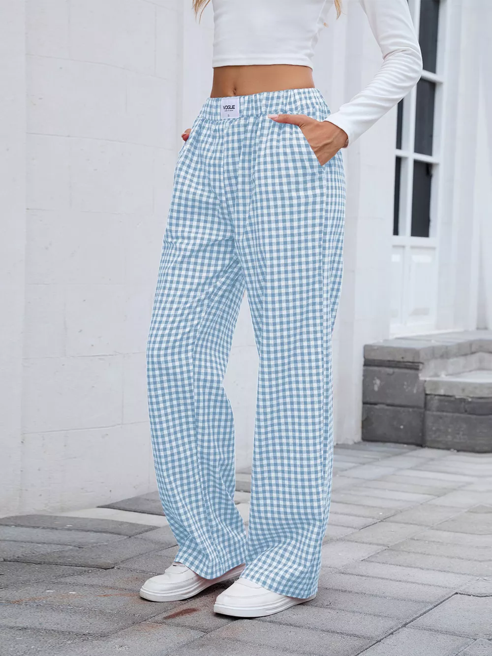 Plaid Wide Leg Casual Pants, image 19