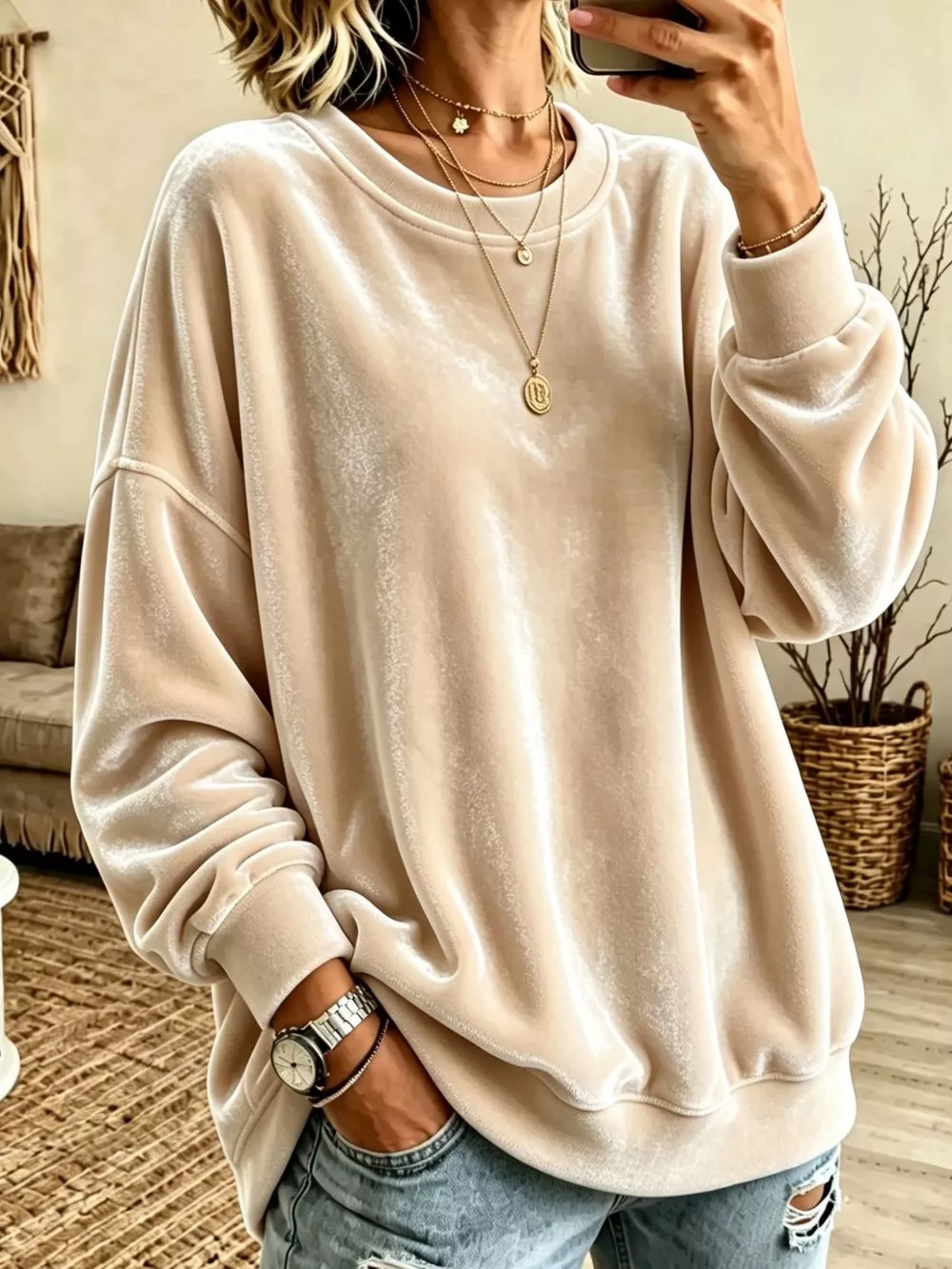 Full Size Solid Color Crew Neck Sweatshirt Plus Size, image 11