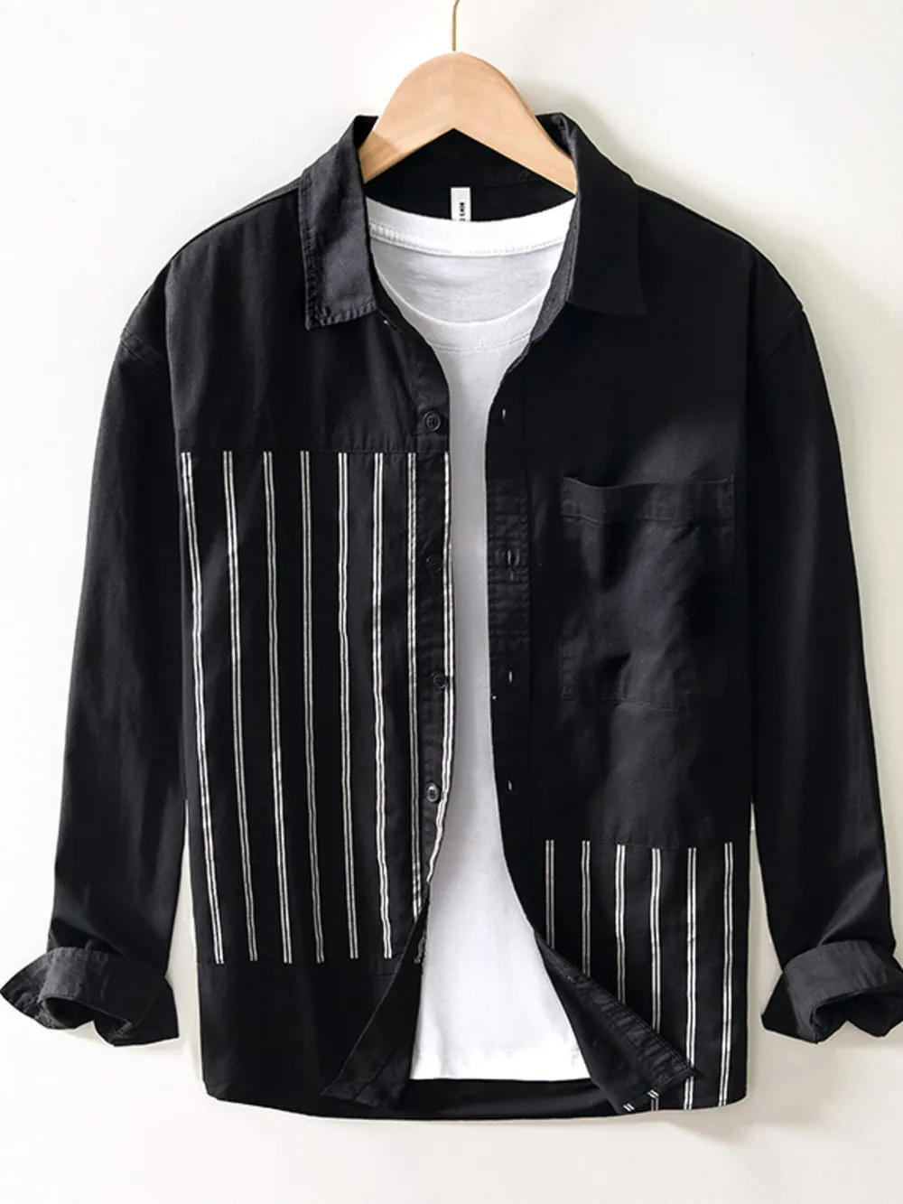 Men's Plus Size Striped Button Up Long Sleeve Shirt, image 6