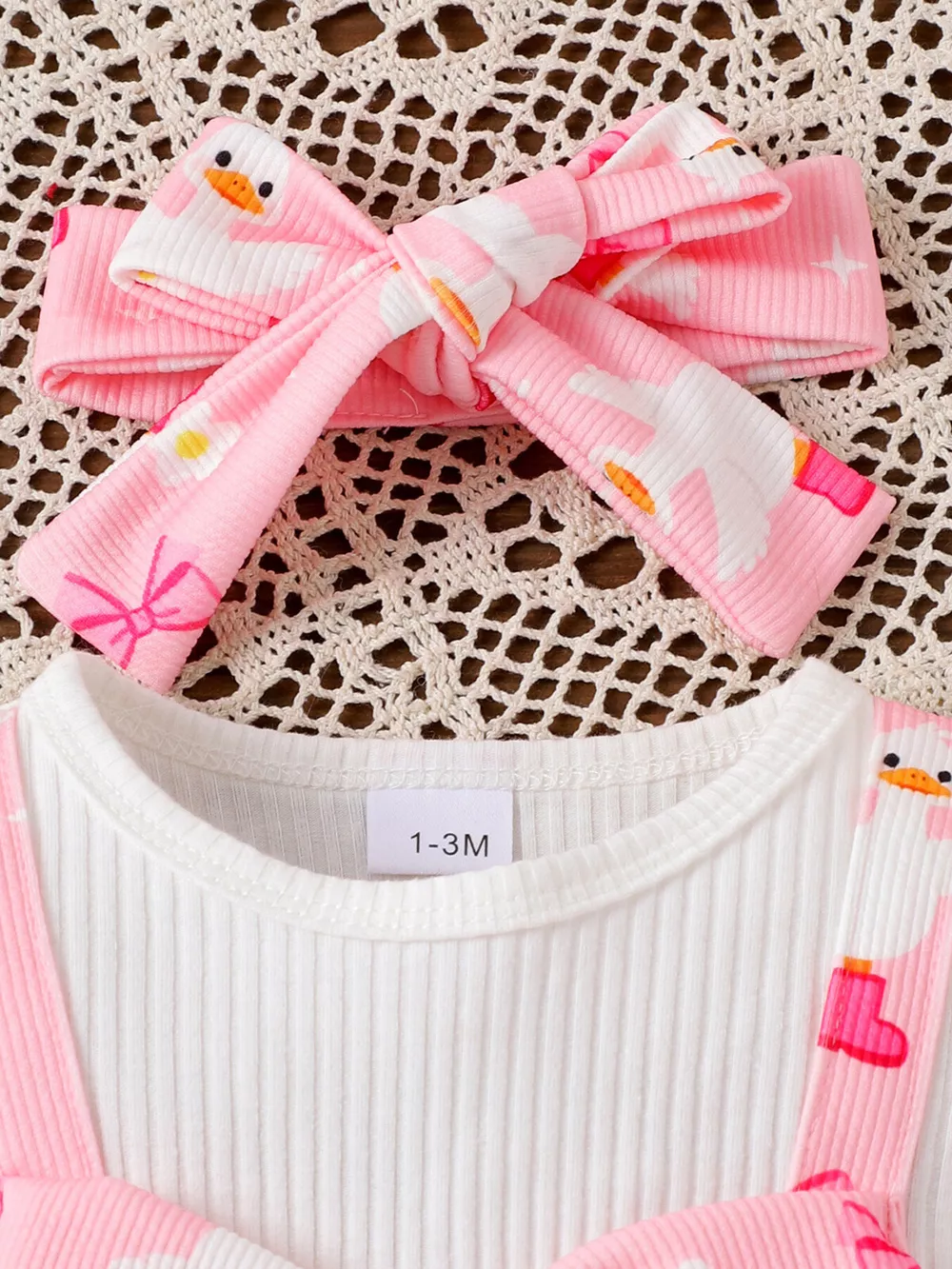 Children's Bow Duck Print Romper with Headband, image 2