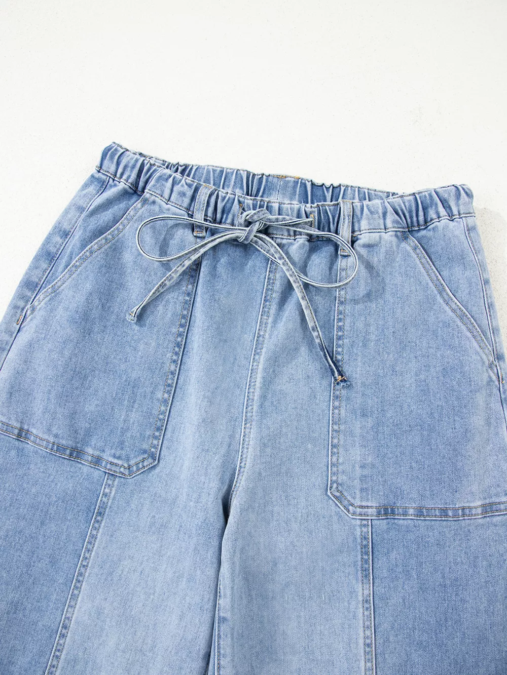Wide Leg Drawstring Raw Hem Jeans, image 14