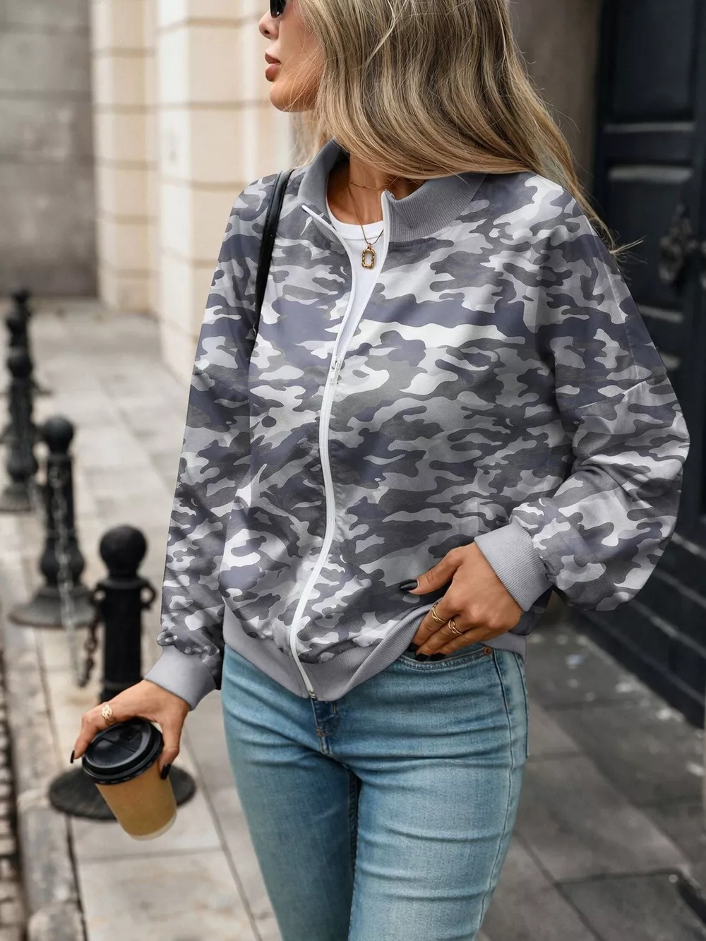 Printed Zip Up Long Sleeve Sweatshirt, image 23
