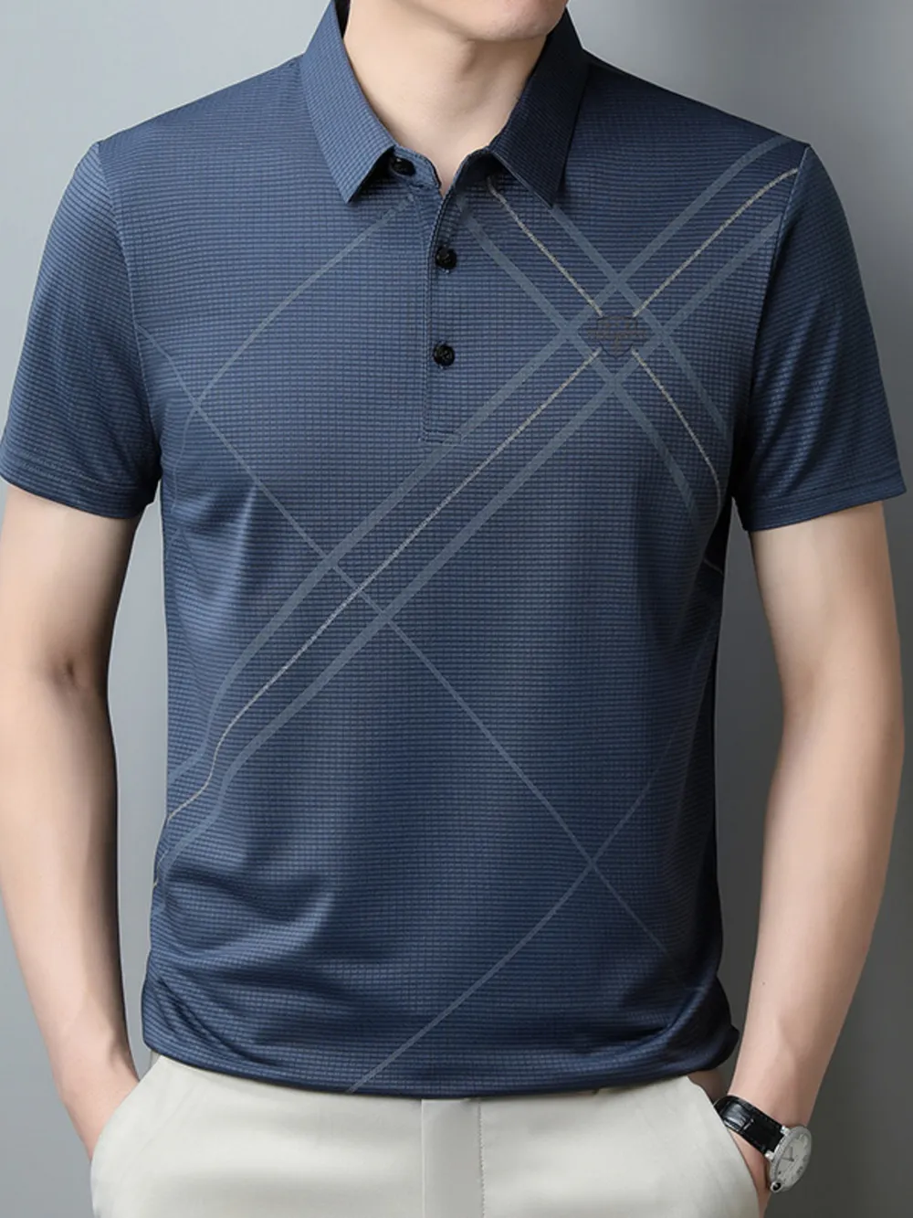 Men's Plus Size Geometric Pattern Quick-Dry Polo