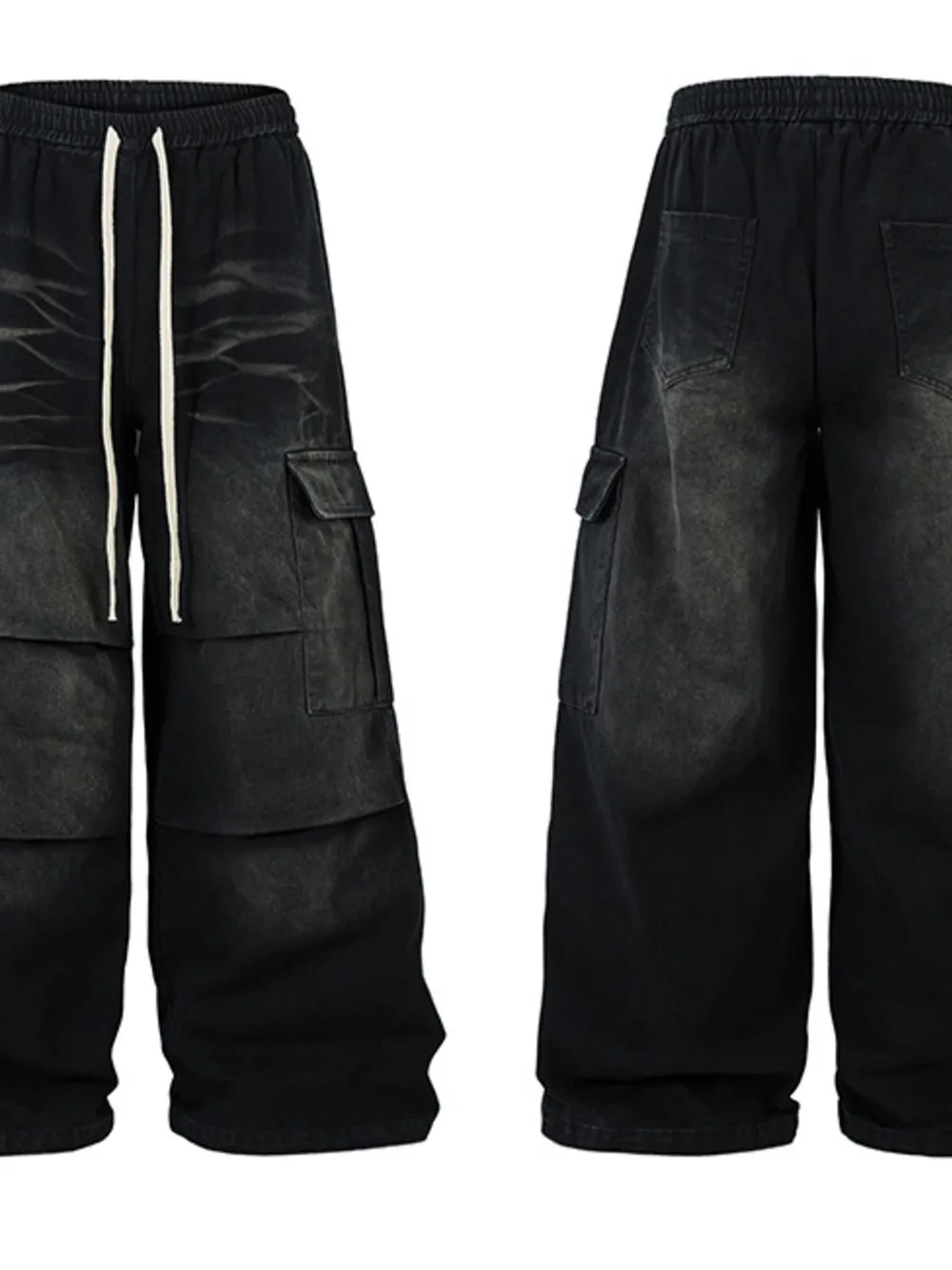 Men's Drawstring Wide Leg Cargo Jeans, image 4