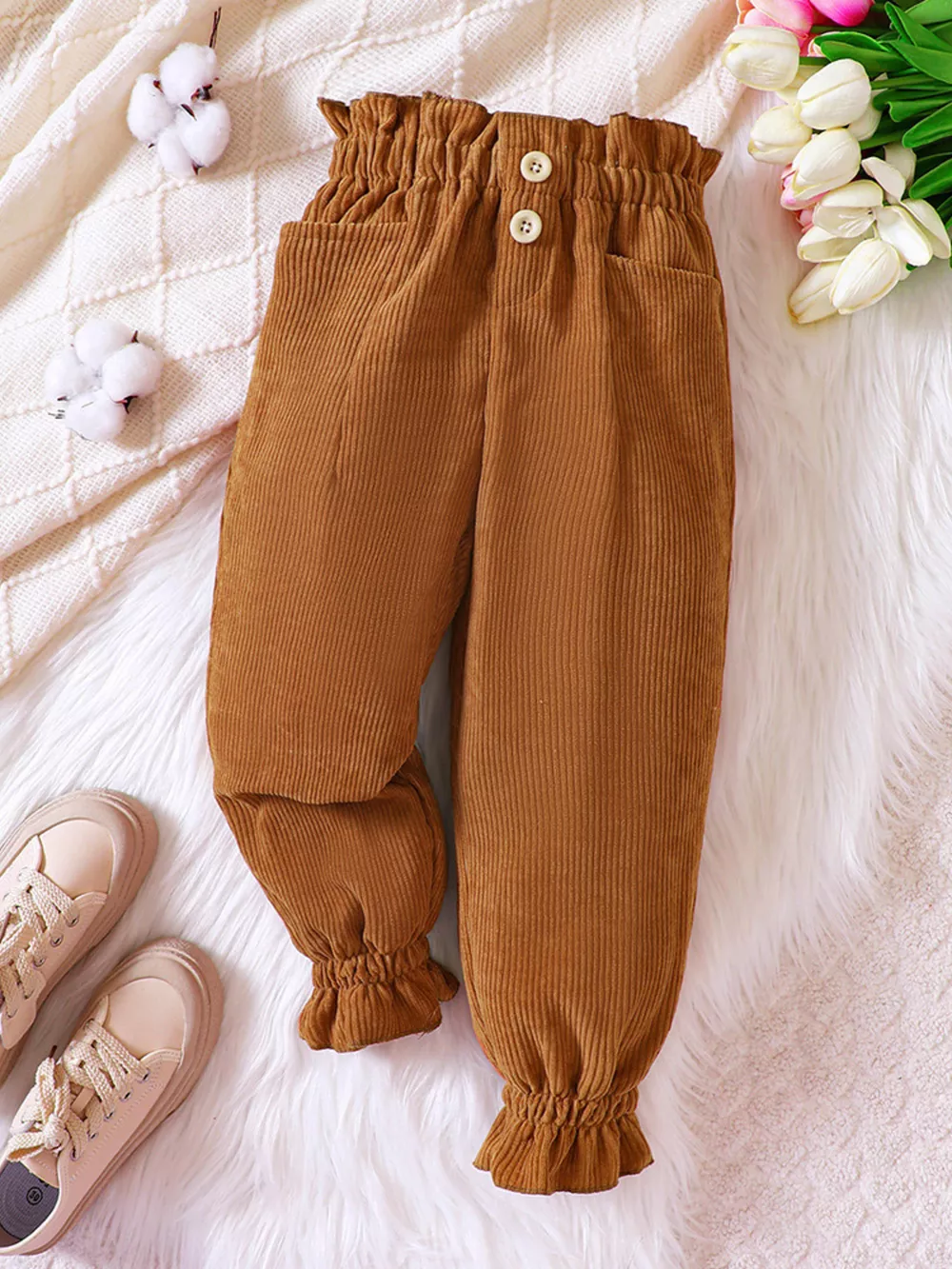 Children's Ruffled Hem Corduroy Pants, image 2