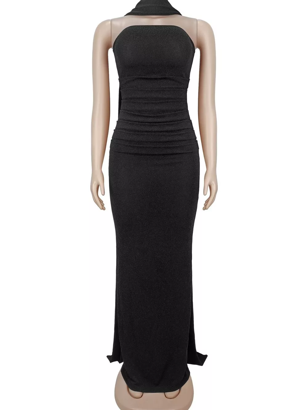 Slit Glitter Tube Maxi Dress with Scarf, image 7