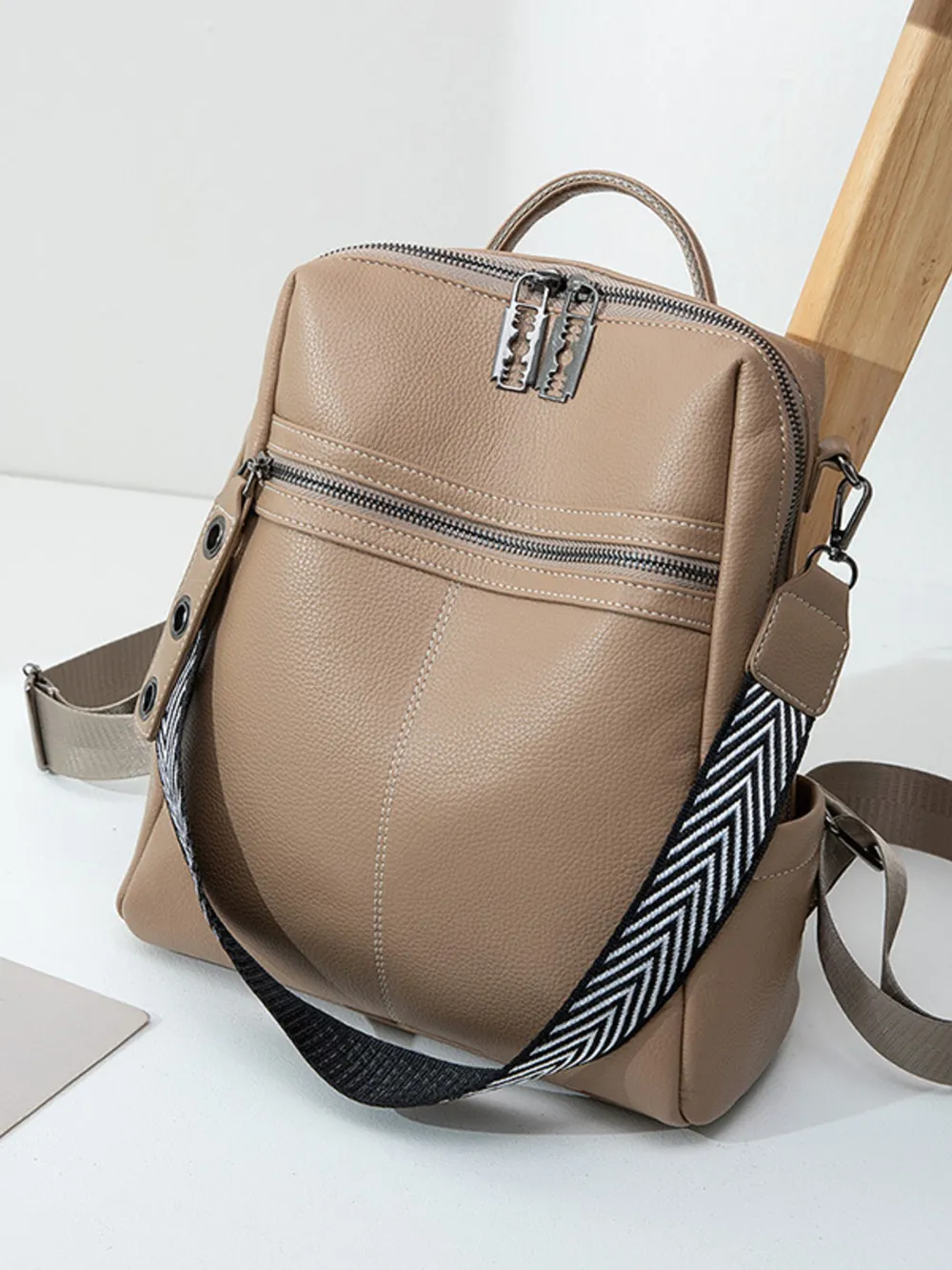 Leather Multi-Compartment Backpack Bag, image 3