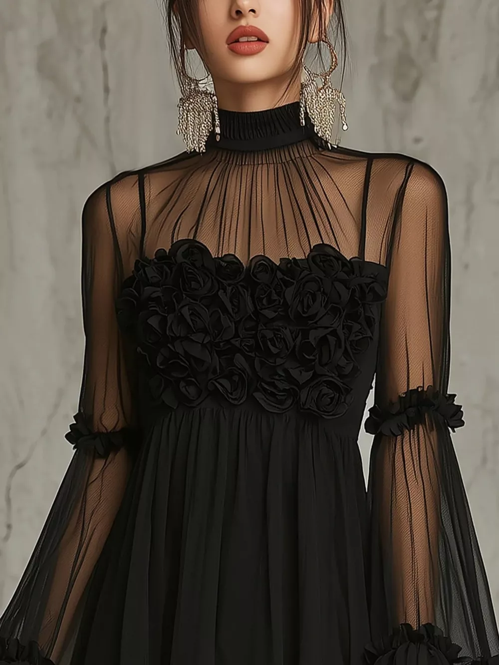 Sheer Mesh Flare Sleeve Mini Dress, image 4