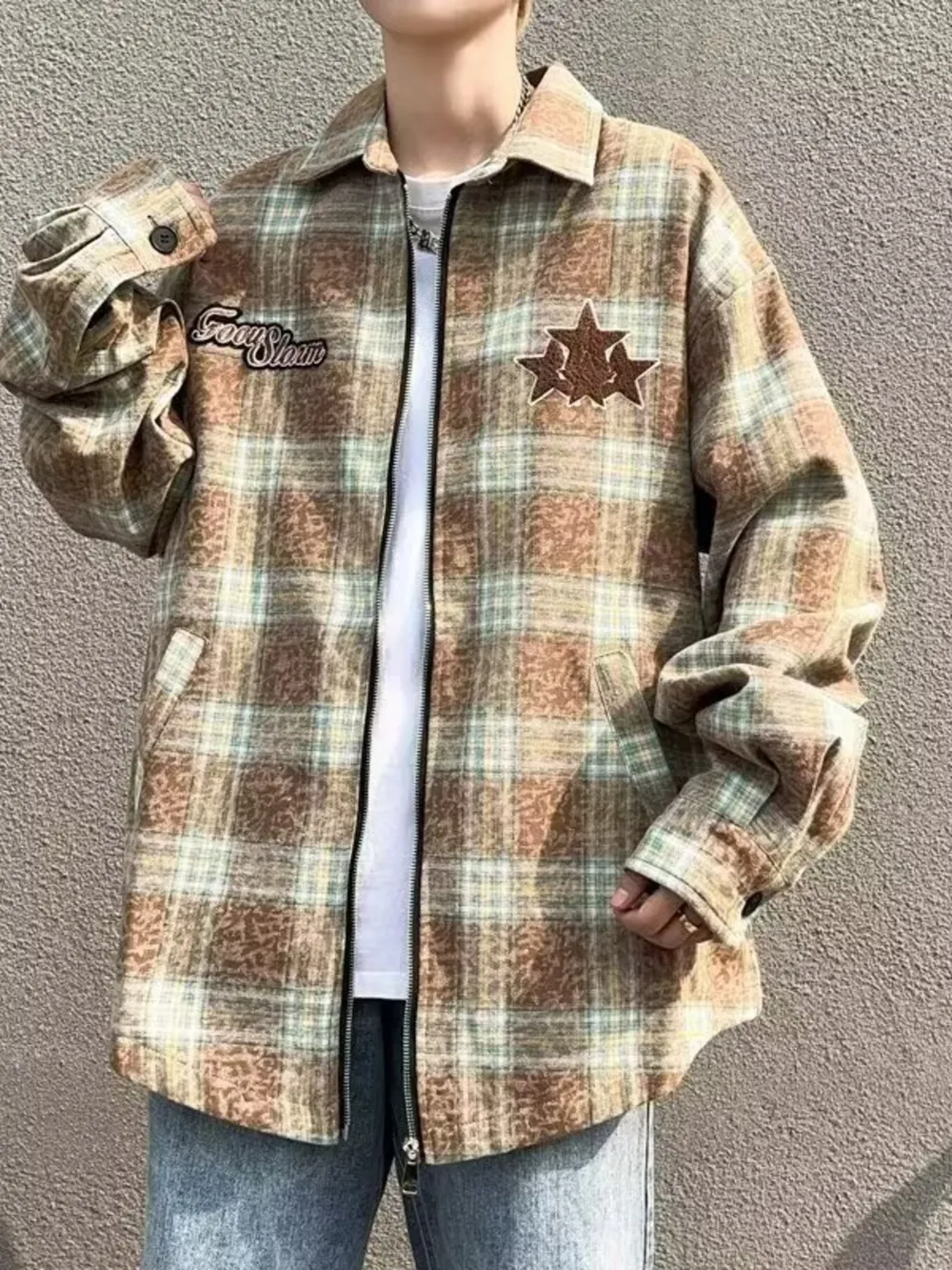 Men's Plaid Zip Up Long Sleeve Jacket, image 2