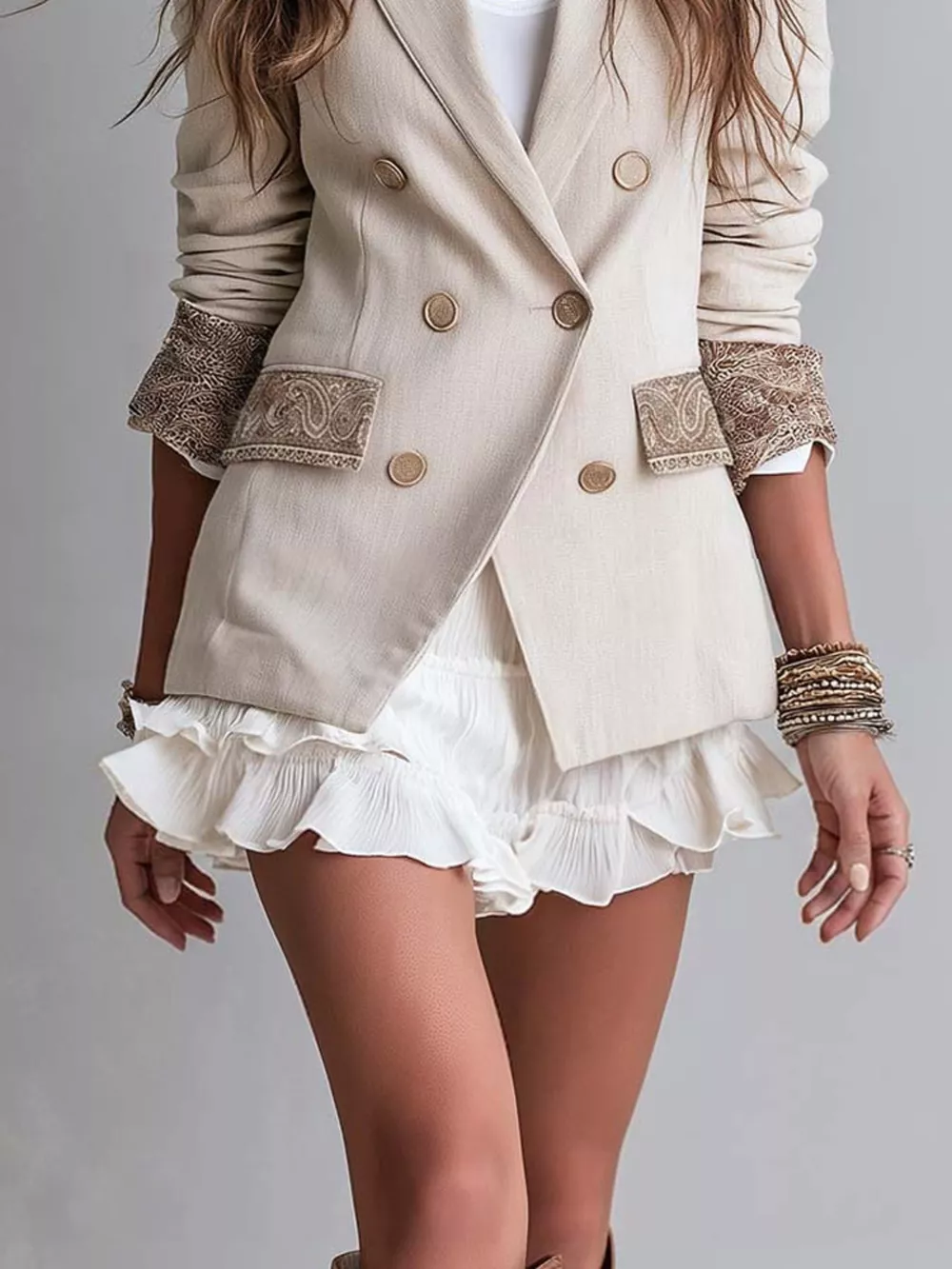 Double-Breasted Lapel Collar Blazer, image 3