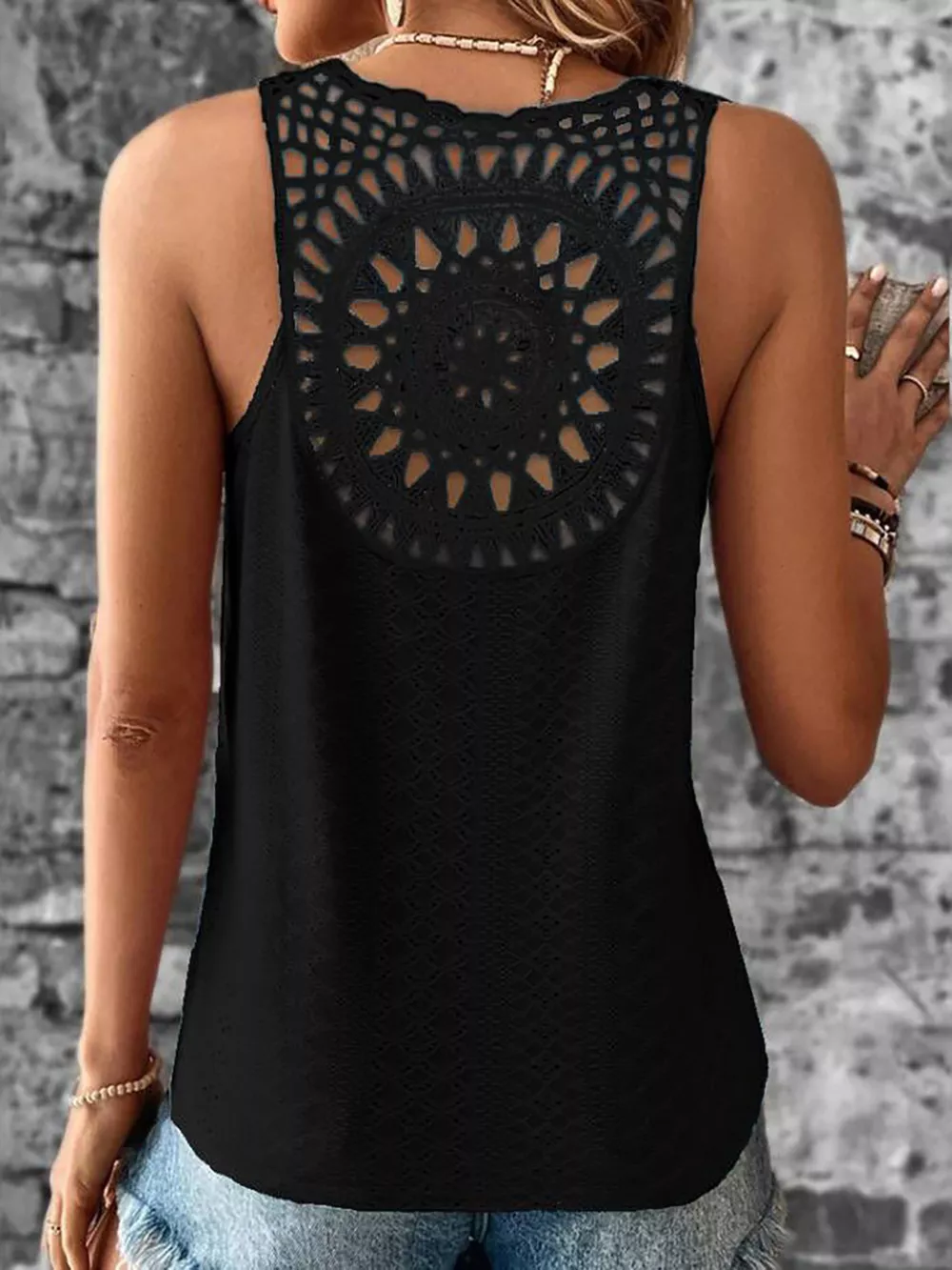 Eyelet Lace Trim V-Neck Tank Top, image 2