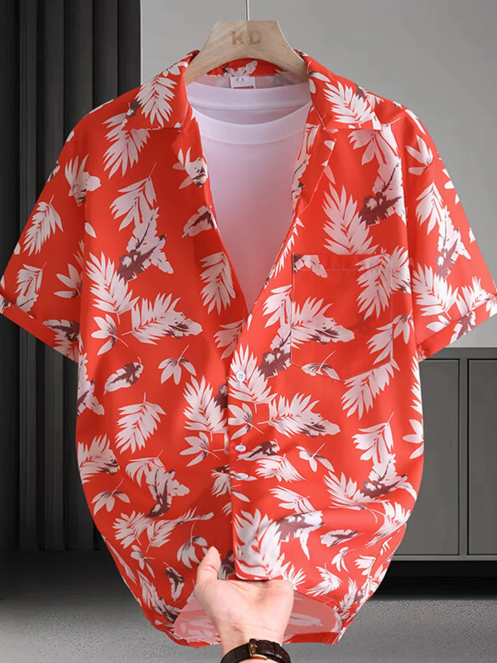 Men's Plus Size Printed Button Up Short Sleeve Shirt, image 2