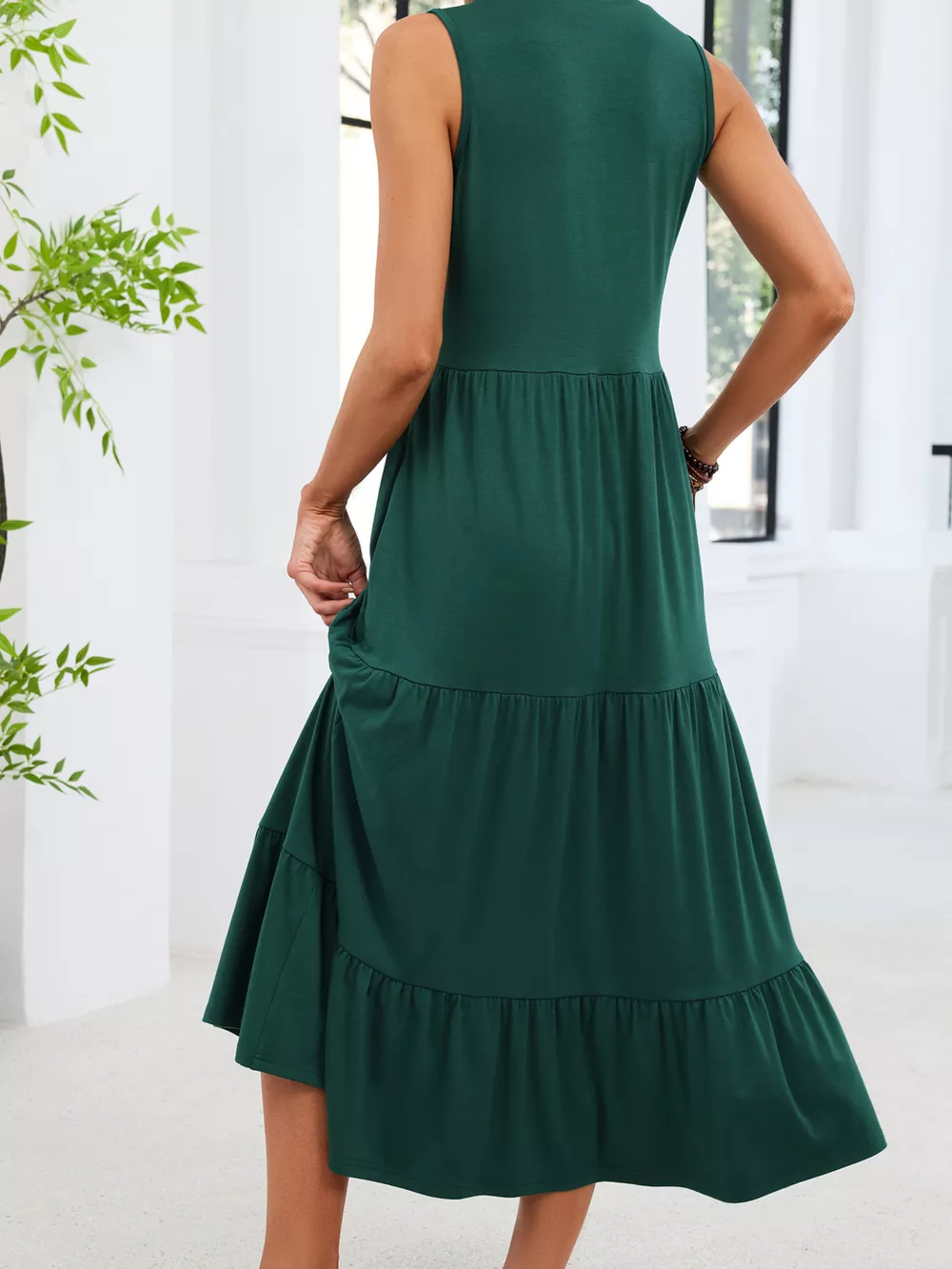 Sleeveless Notched Tiered Midi Dress, image 31