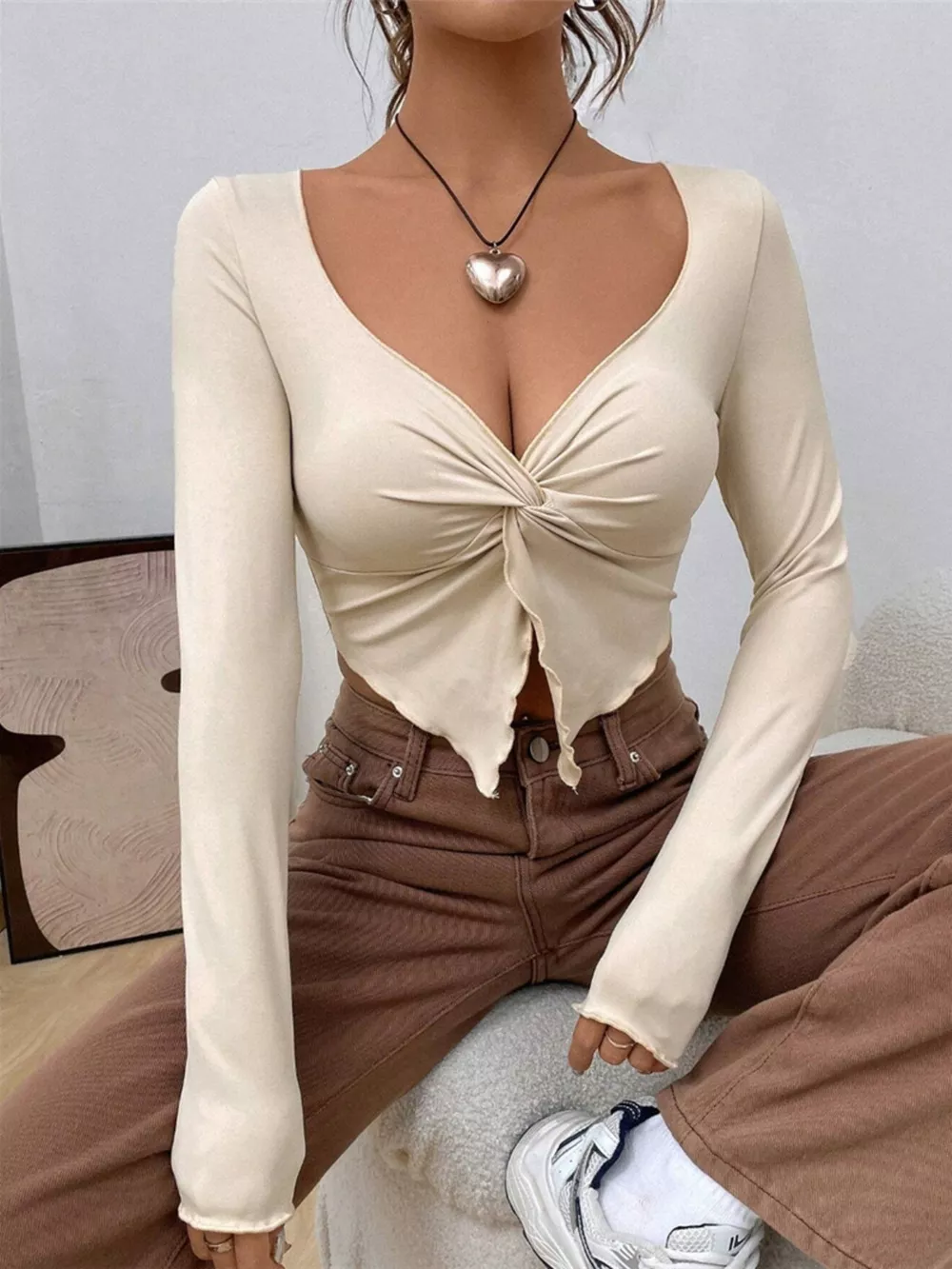 Twisted Front Long Sleeve T-Shirt