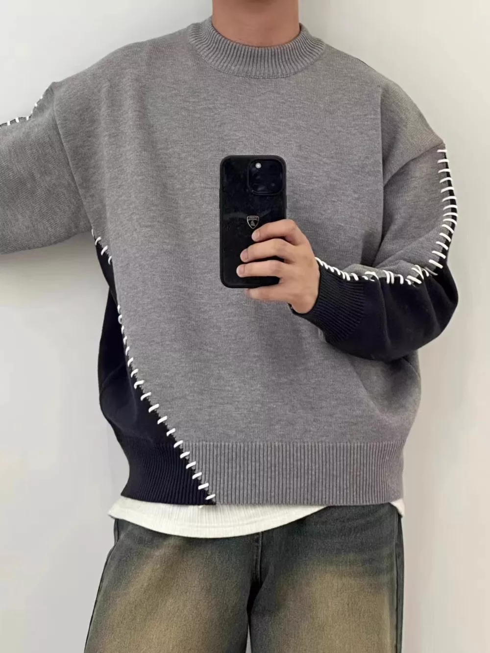 Men's Plus Size Two-Tone Mock Neck Sweater, image 4