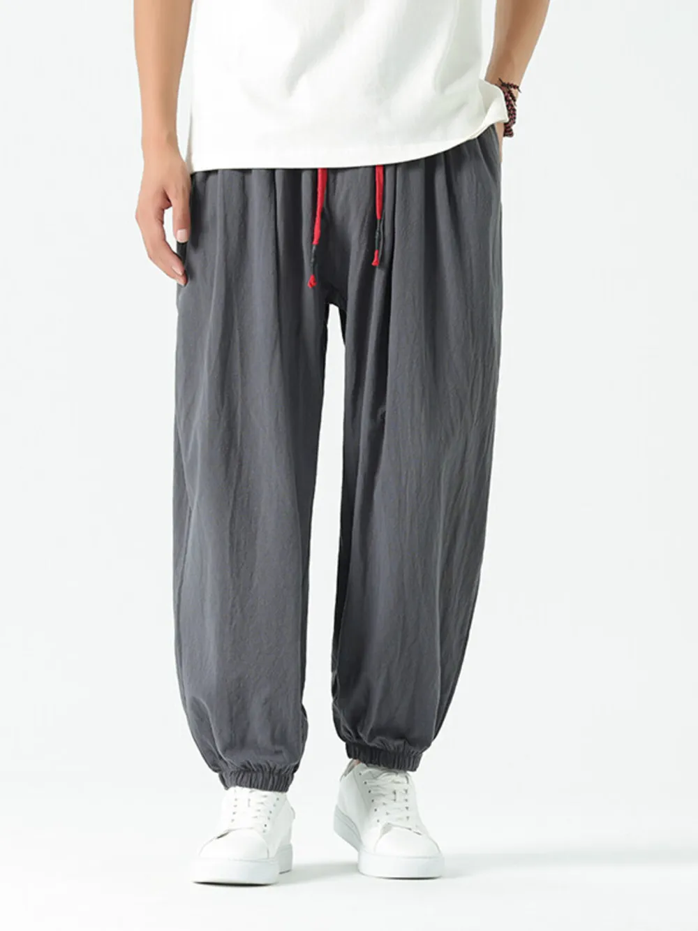 Men's Drawstring Wide Leg Relaxed Fit Pants, image 2