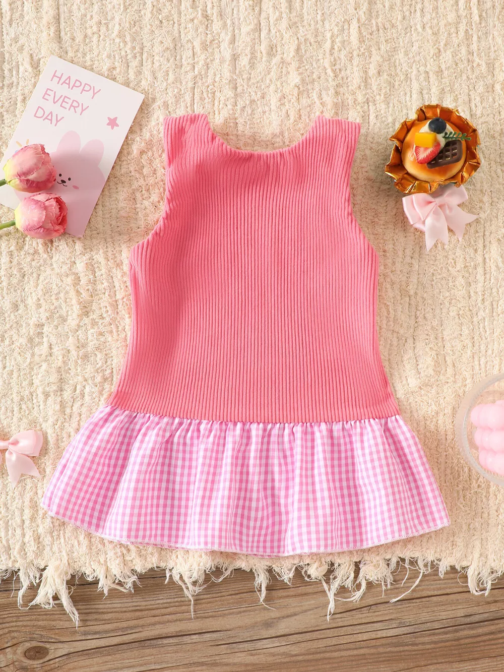 Children's Plaid Hem Corduroy Sleeveless Dress, image 12