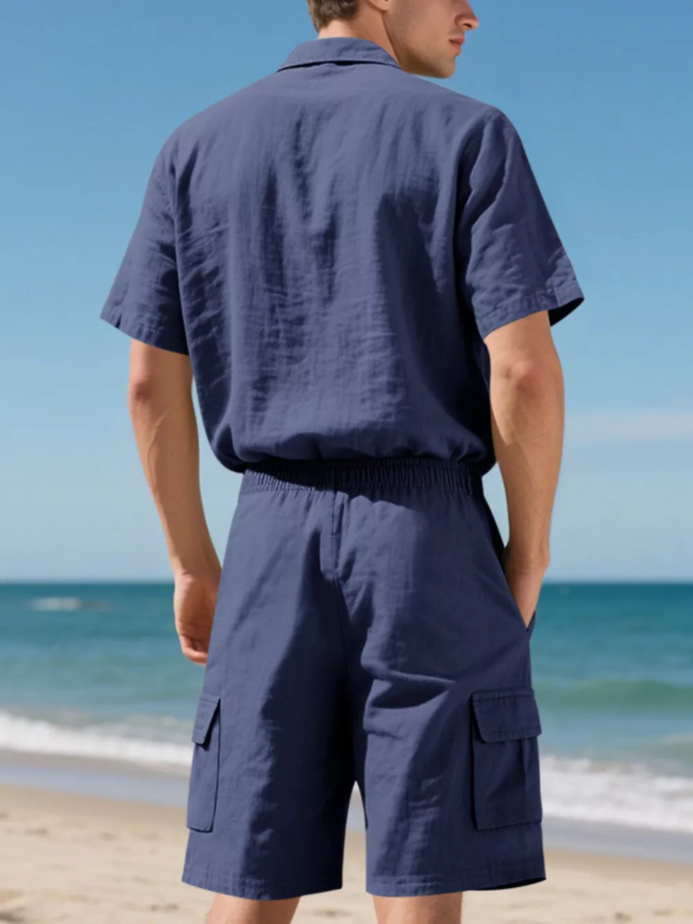 Men's Full Size Button Up Shirt and Shorts Set Plus Size, image 6