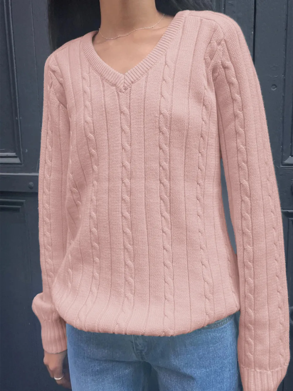 Cable Knit V-Neck Pullover Sweater, image 10