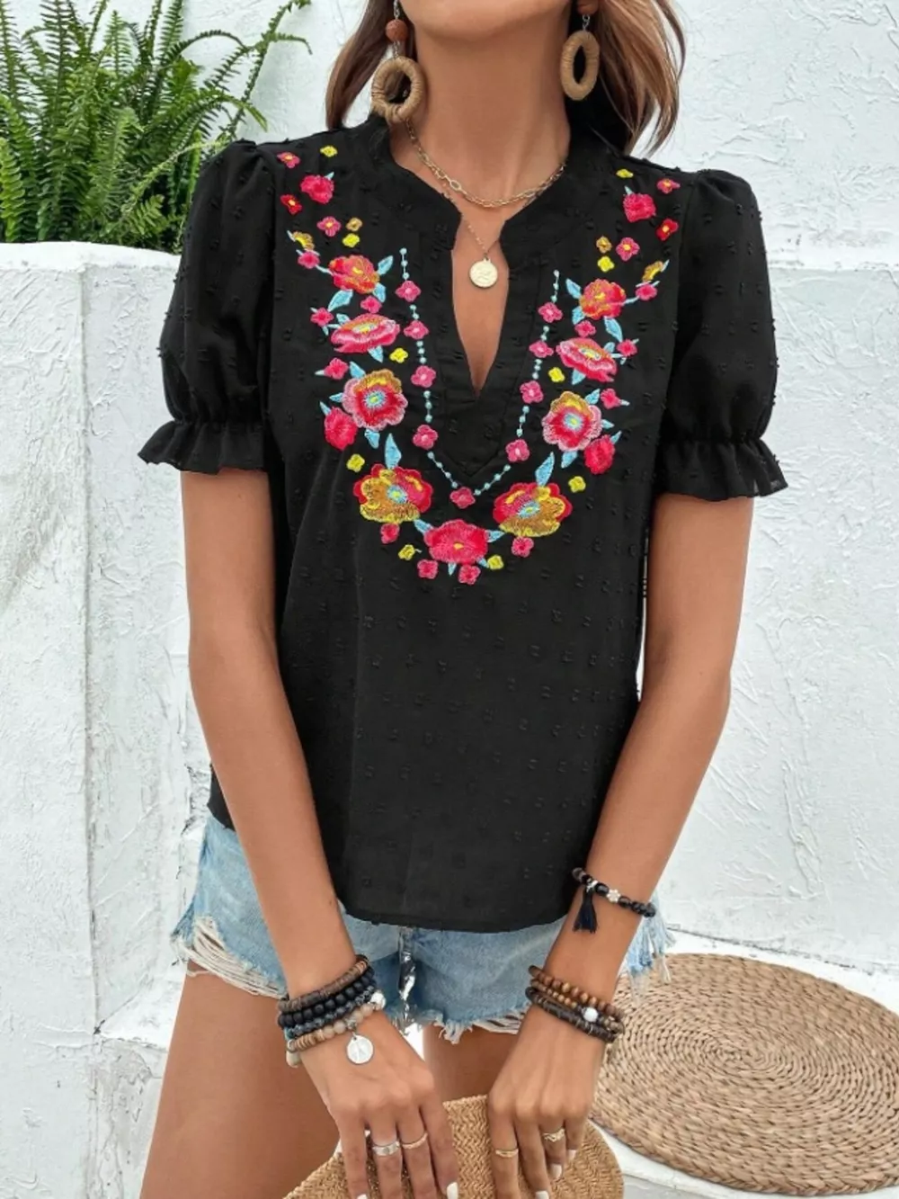 Floral Embroidered Puff Sleeve Blouse, image 13