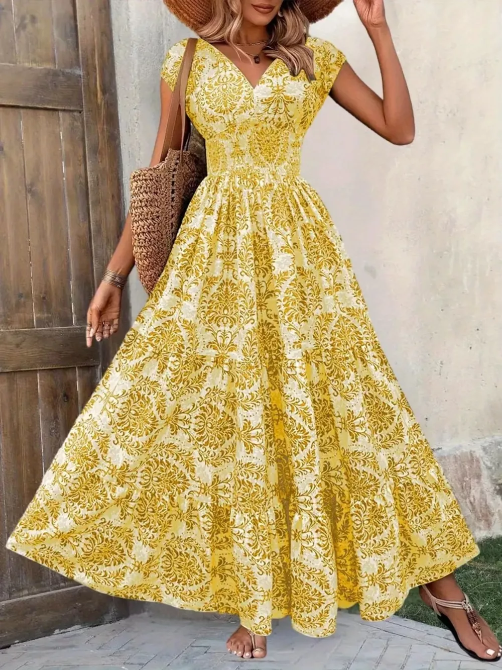 Printed Cap Sleeve Maxi Dress, image 25