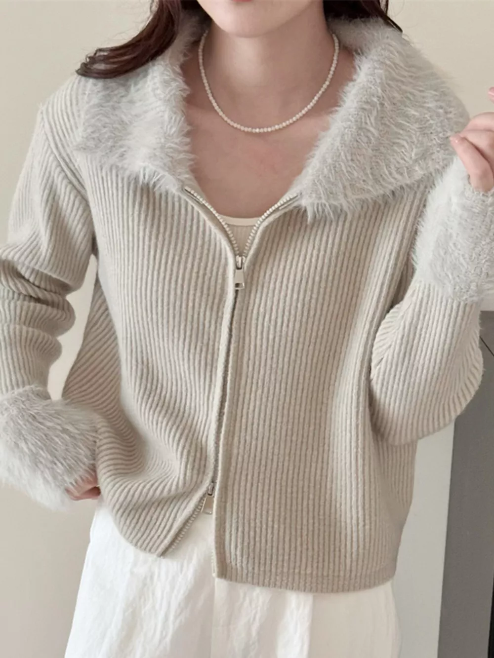 Fluffy Trim Zip-Up Cardigan, image 21