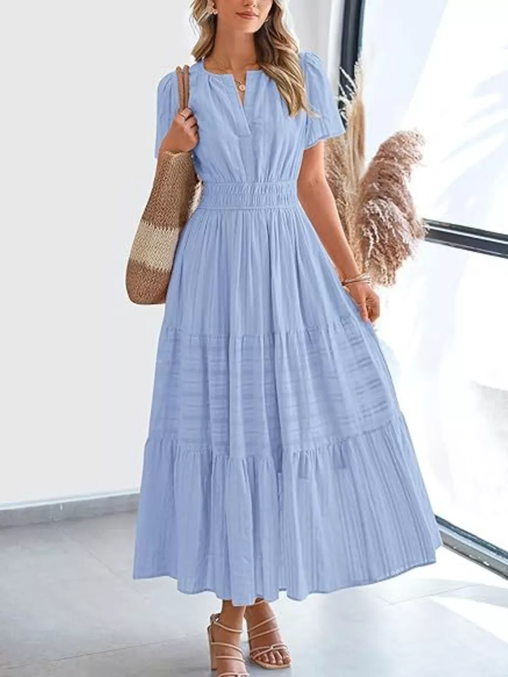 Full Size Short Sleeve Tiered Midi Dress Plus Size, image 21