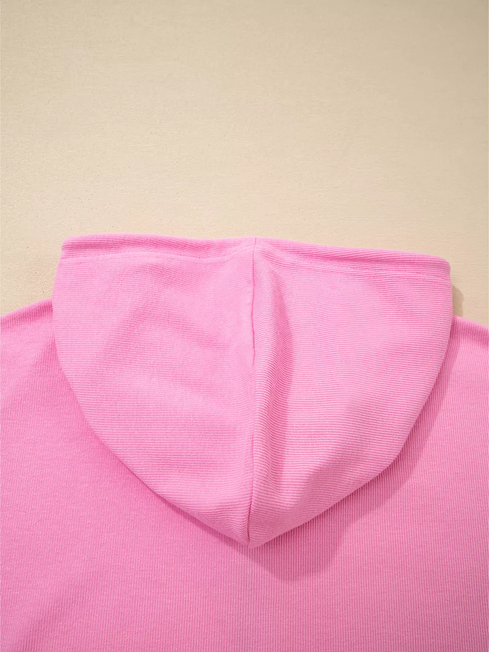 Solid Color Ribbed Zip Up Drawstring Hooded Jacket, image 8