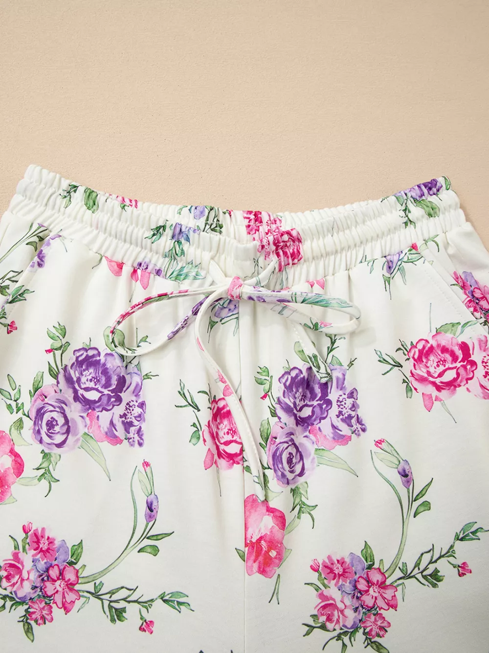Floral Print Round Neck Top and Drawstring Pants Lounge Set, image 9