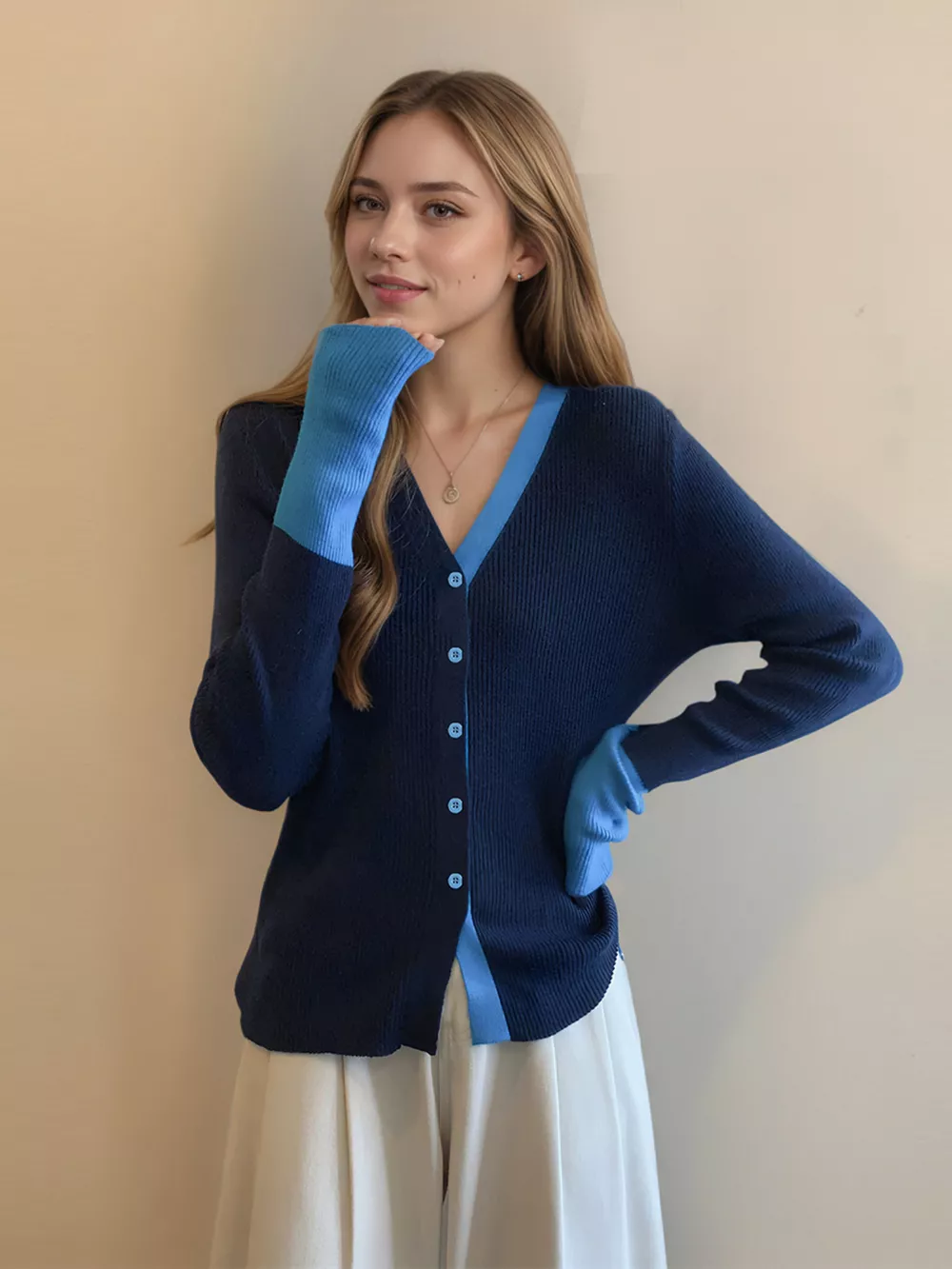 Contrast Trim Ribbed Knit Cardigan, image 9