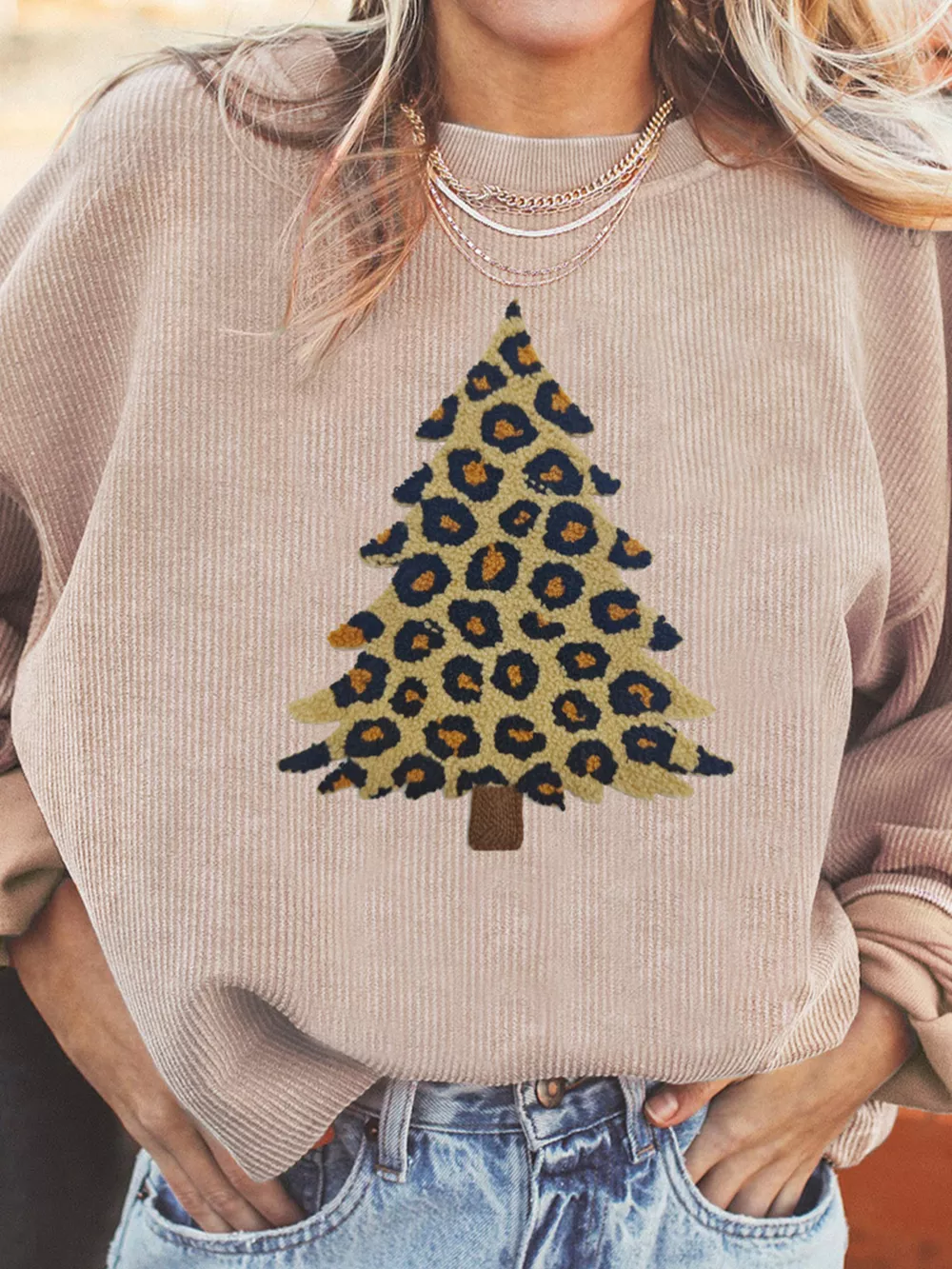 Leopard Christmas Tree Graphic Corded Sweatshirt, image 6