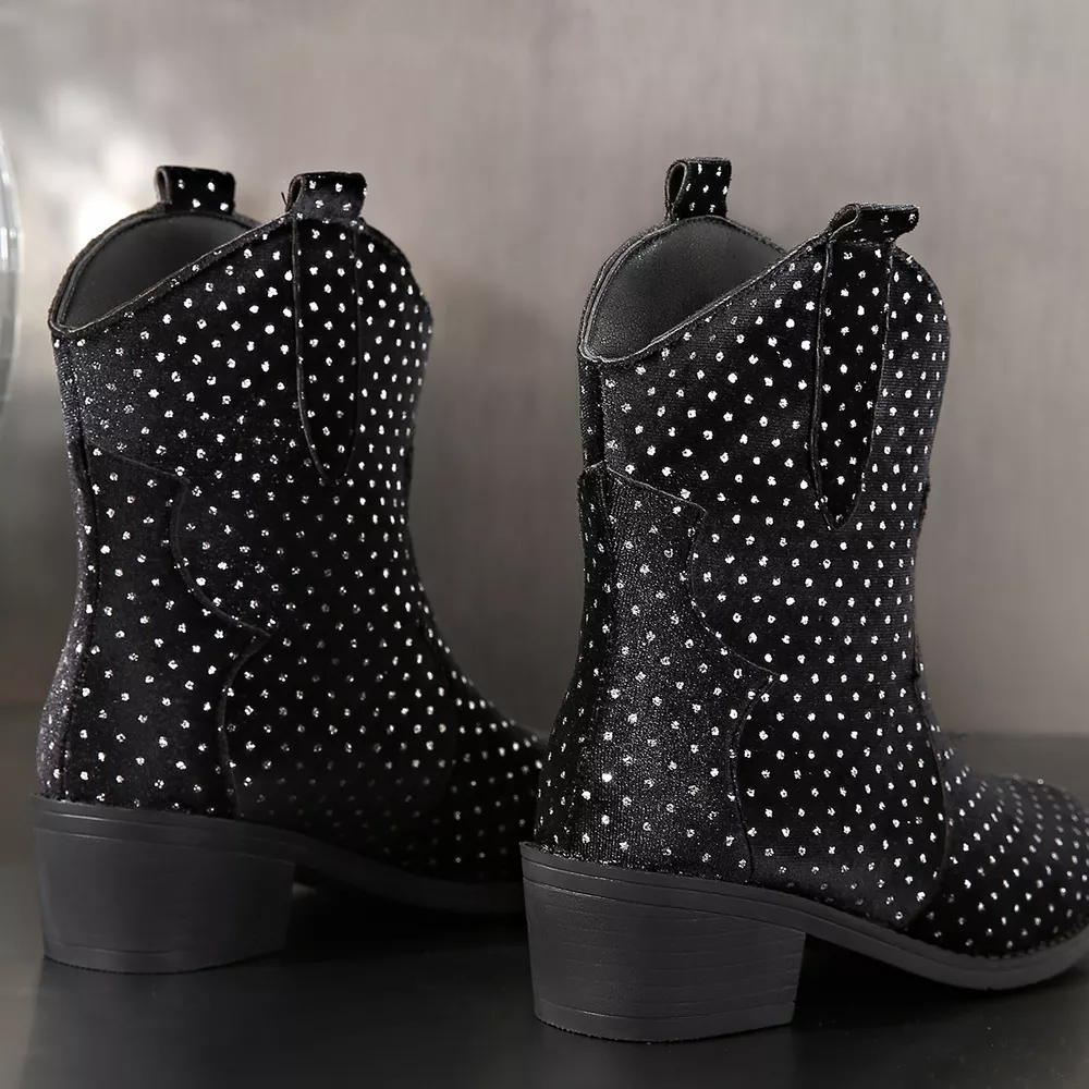 Sparkling Point Toe Block Heels Boots, image 6