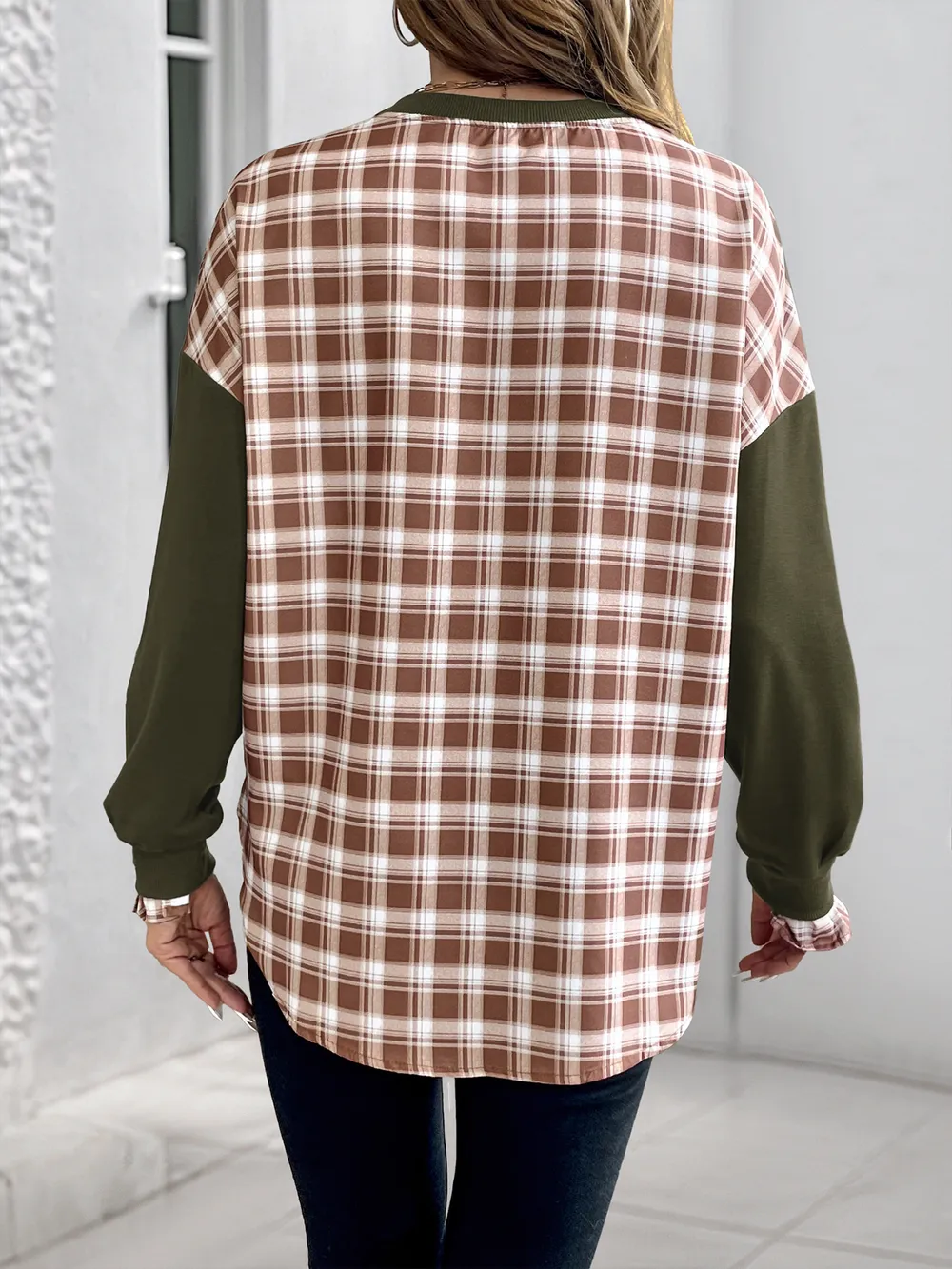 Plaid Long Sleeve Sweatshirt, image 2