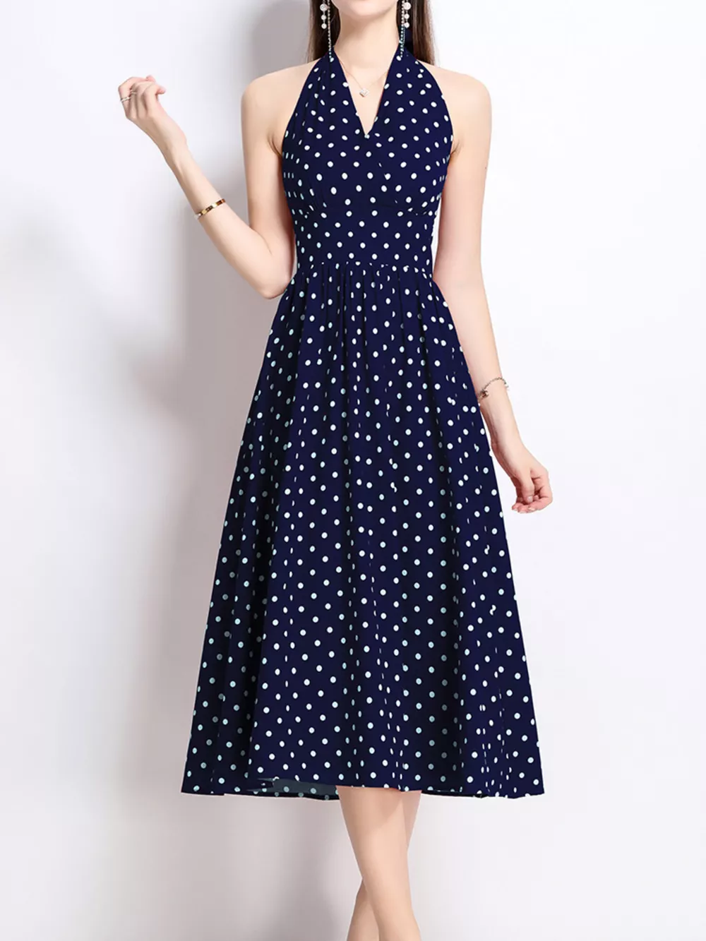 Polka Dot Halter Neck Midi Dress, image 8